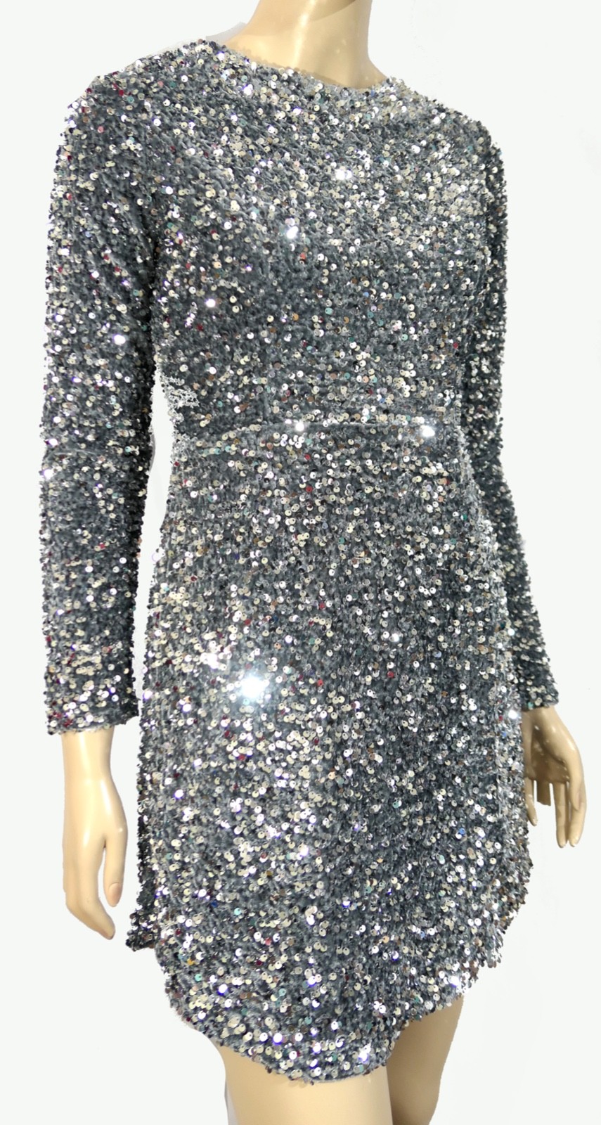 Selfie Leslie NWT Silver Sequin Short Dress Tie Back L