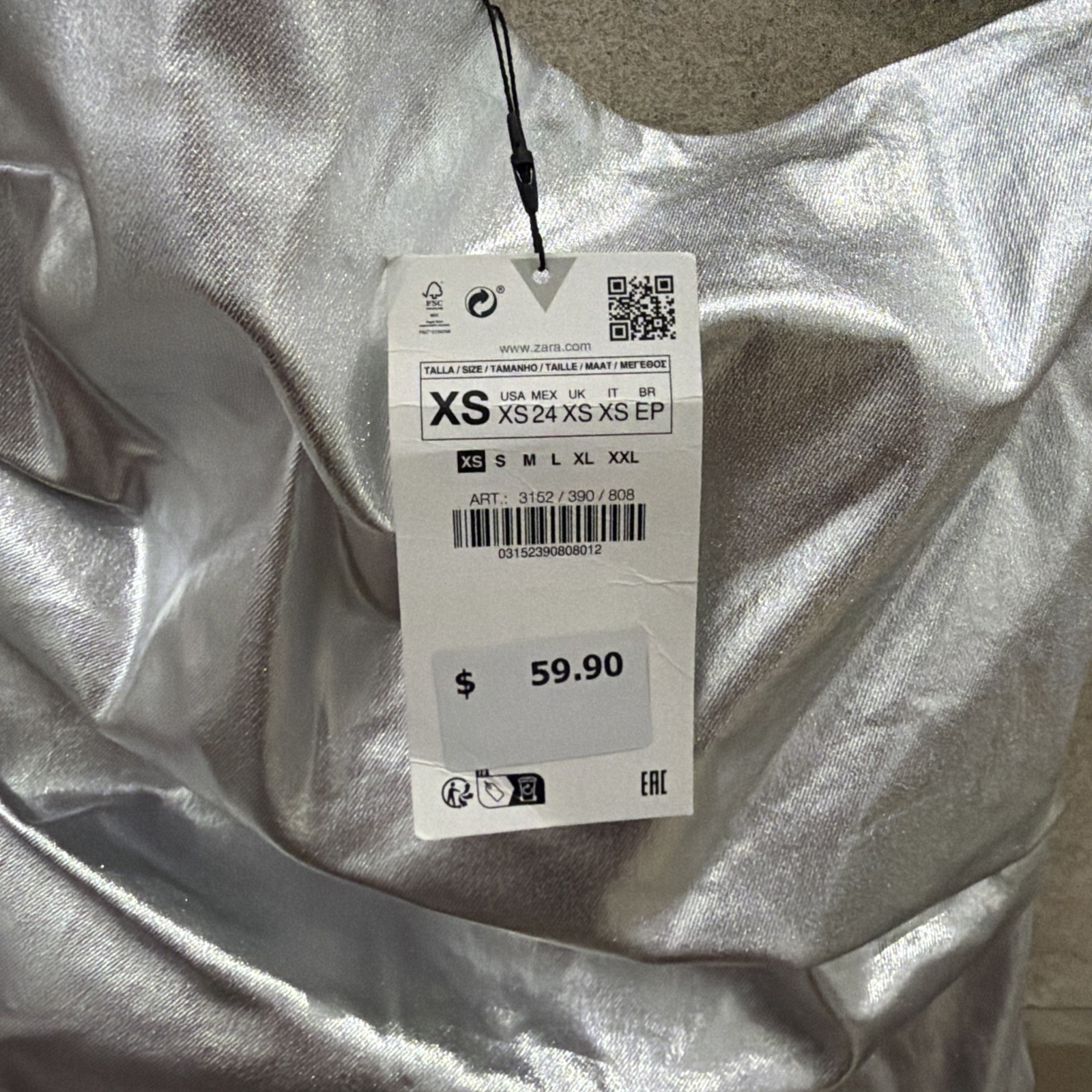 NWT! Zara Silver Fitted Strapless Bodice Long Semi Formal Party Dress Size XS