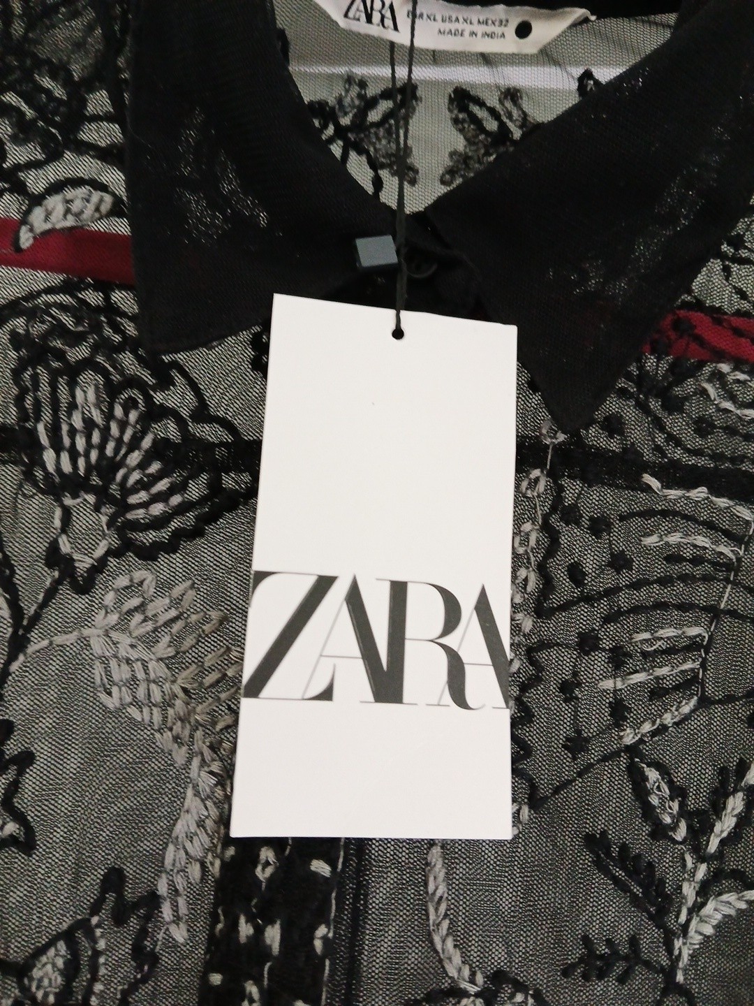 Zara NWT Black Semi-Sheer Embroidered Button Down Long Shirt Dress Overshirt XL