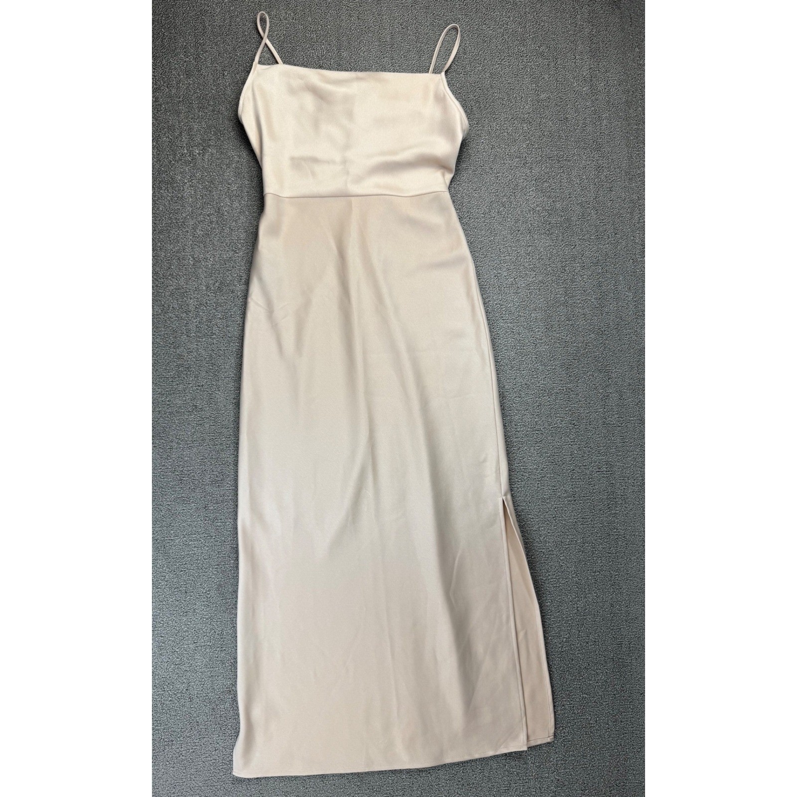 BHLDN Cali Satin Charmeuse Midi Dress 4 Oyster Spaghetti Strap Wedding Formal