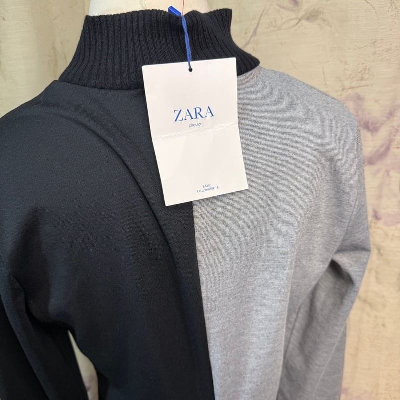 Zara Basic Fall Winter 18 Colorblock Mock Neck Long Sleeve Dress Black Gray NEW