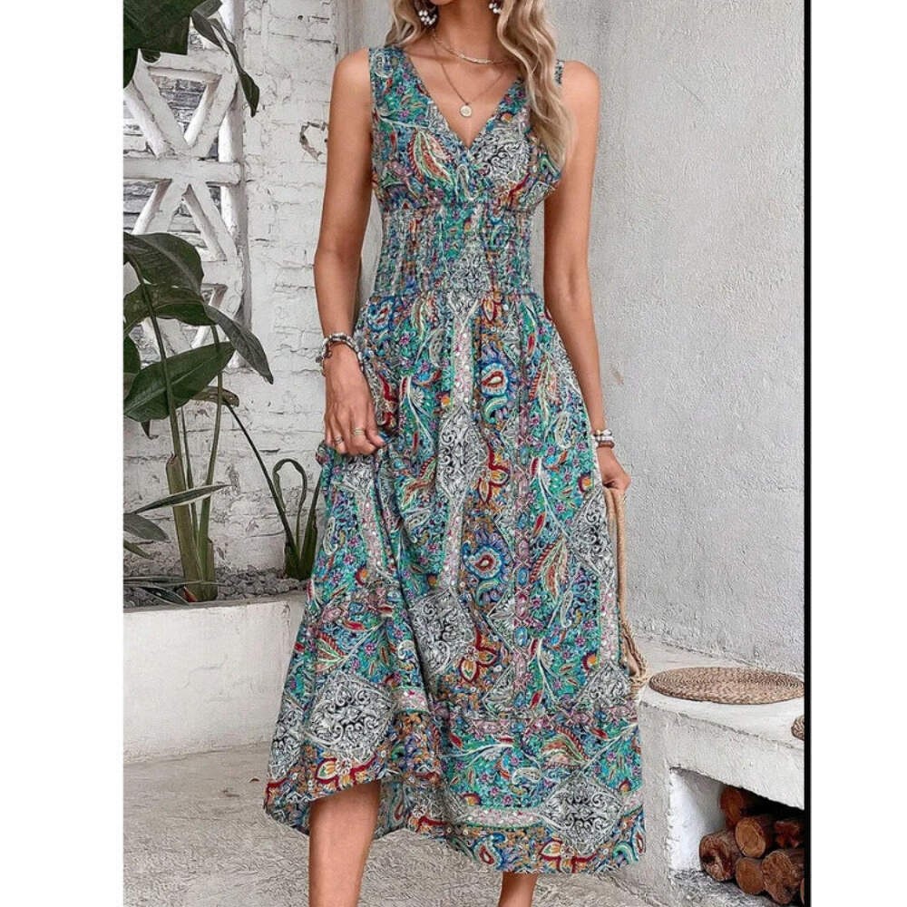 Beautiful Boho Dress High Waist Sleeveless Style with Elegant S,M,L,XL,2XL,3XL