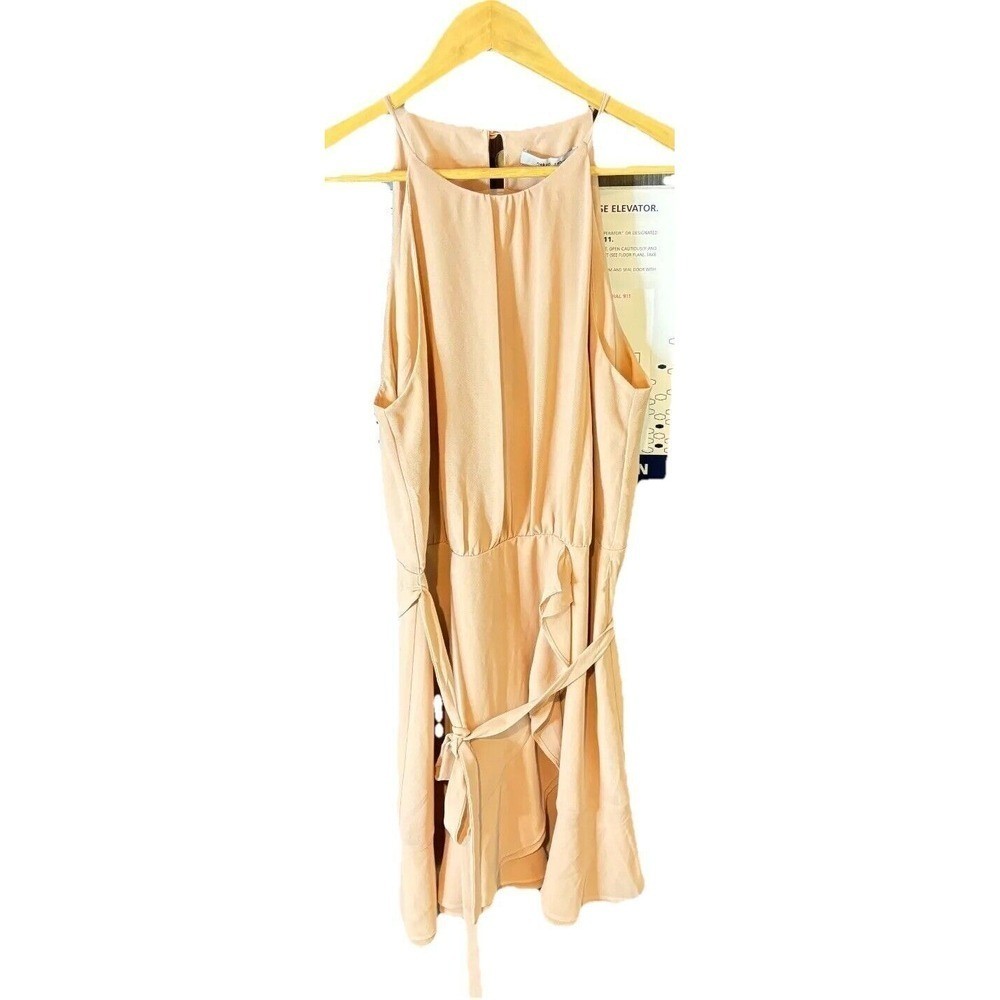 Naked Zebra A-Line Dress Women’s Medium Beige Sleeveless Spaghetti Strap Belted