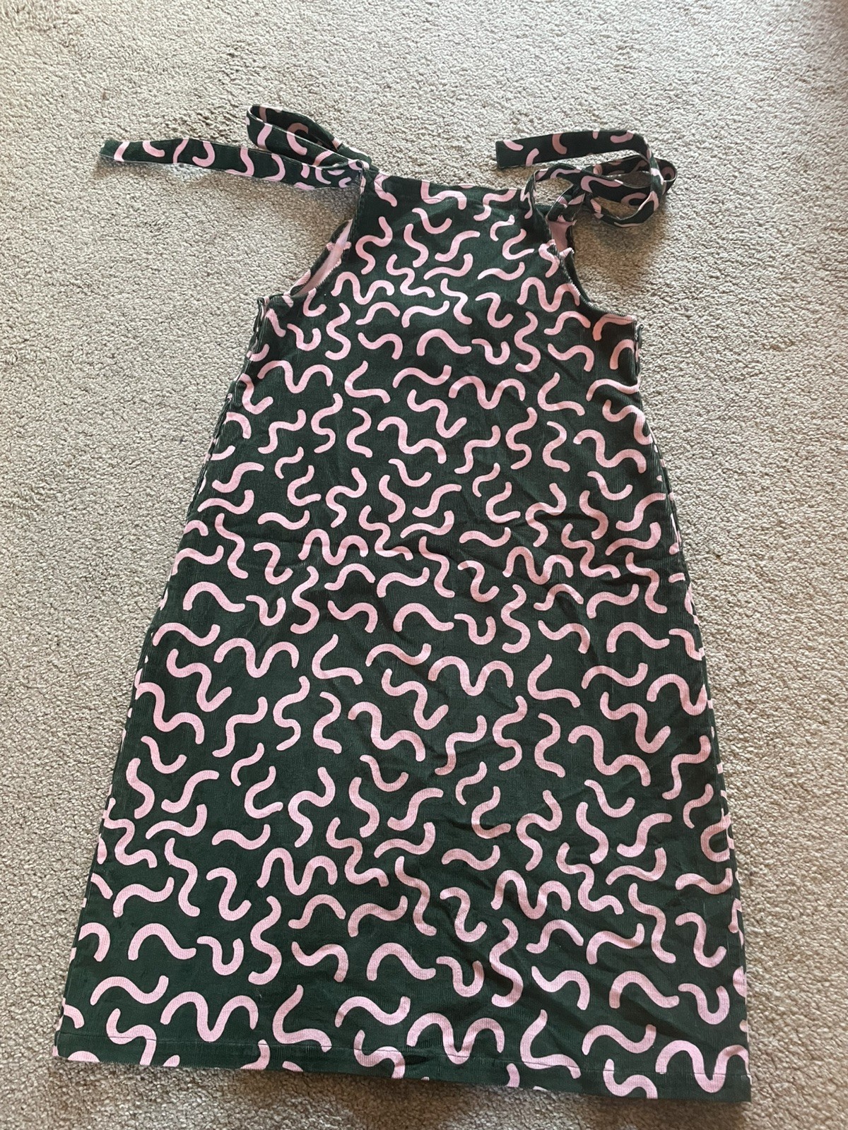 Lucy and Yak Freyja squiggle Corduroy Cotton Dungaree Pinafore Dress Size M