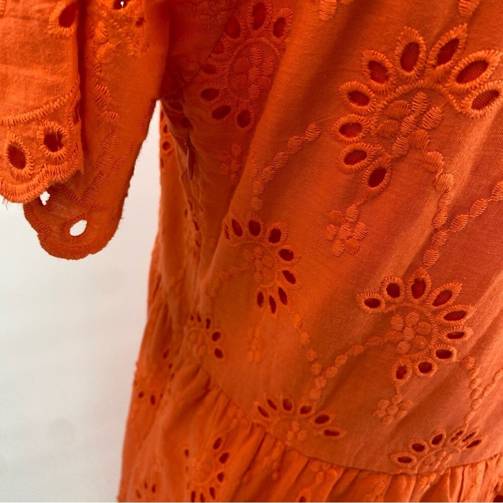 Roolee Eyelet Midi Dress Orange Small