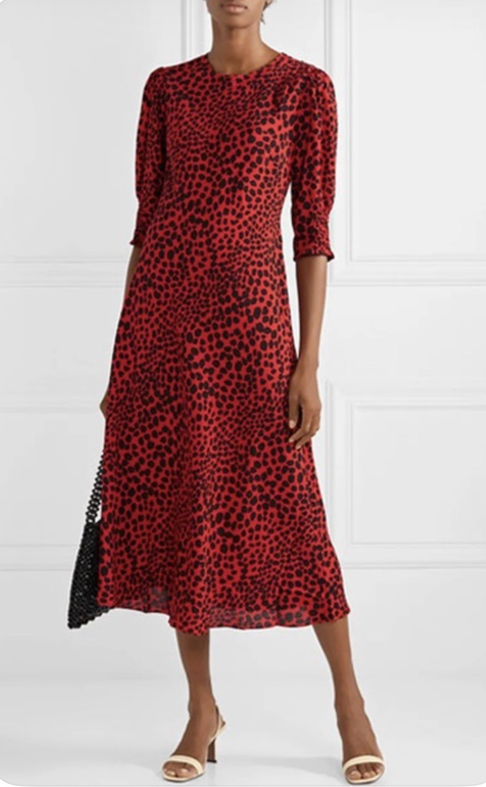 Rixo Jess Dress Midi Red Animal Print Size XXS UK 6-8 Unlined Lightweight