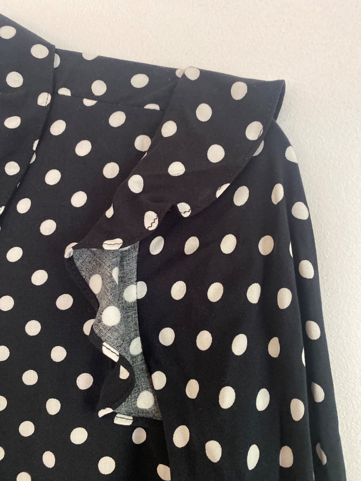 NWT Stradivarius Black & White Polka Dot Long-Sleeve Tiered Mini Dress Size M