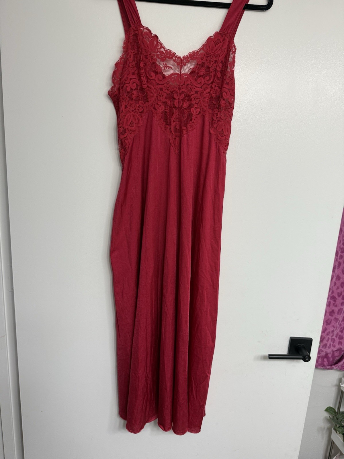90s Red Lace Bust Midi Slip Dress Triangle Front & Back Neckline, Size М
