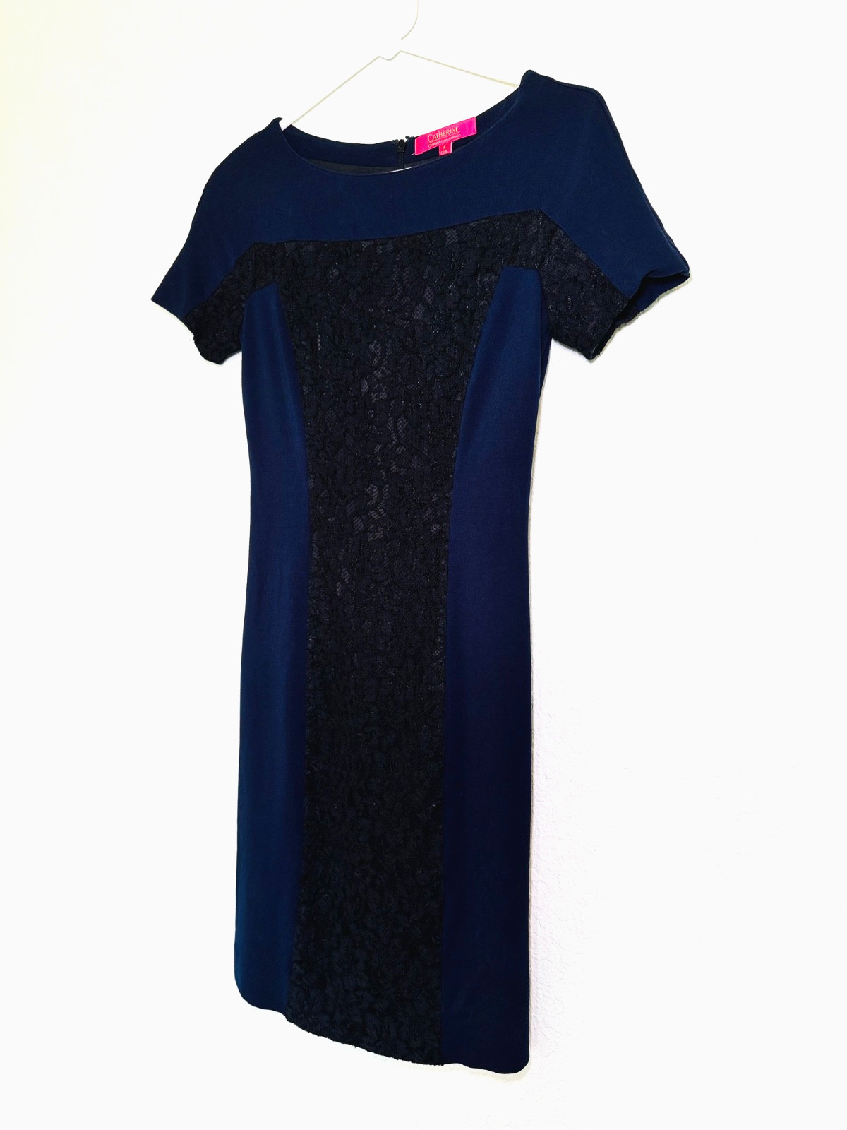 Catherine Malandrino Dress 4 Navy Black Color Block Lace Slimming Classy Party
