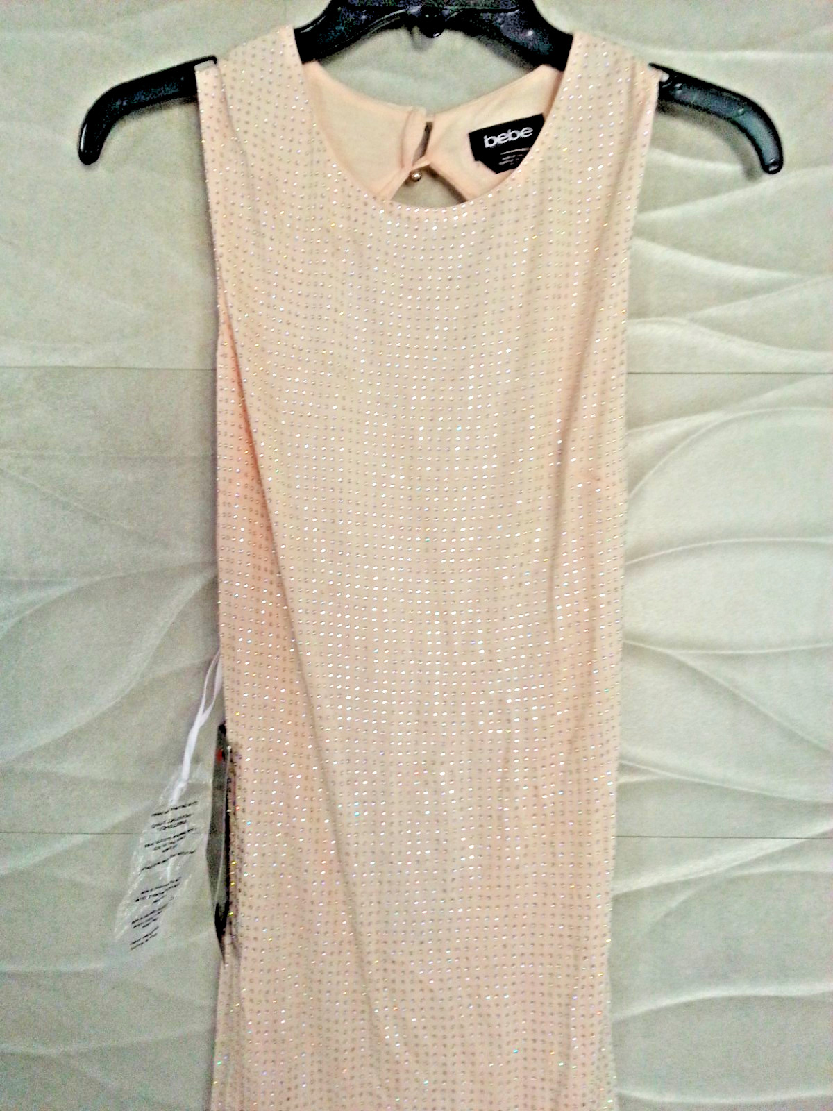 $159 NWT Bebe light Coral Overall Studded Open Back Sexy top dress L Large