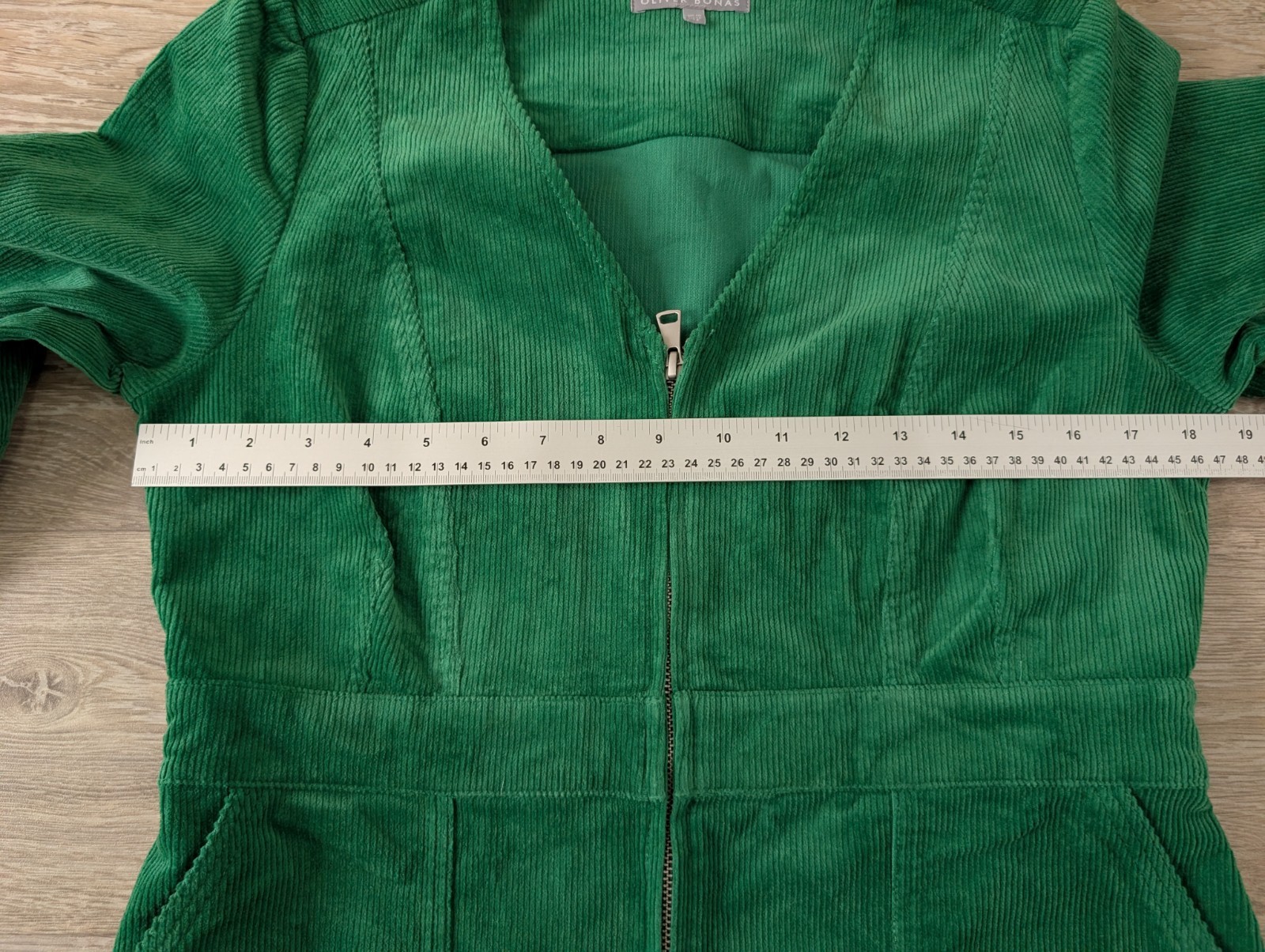 Oliver Bonas Green Corduroy V-Neck Mini Dress UK Size 10