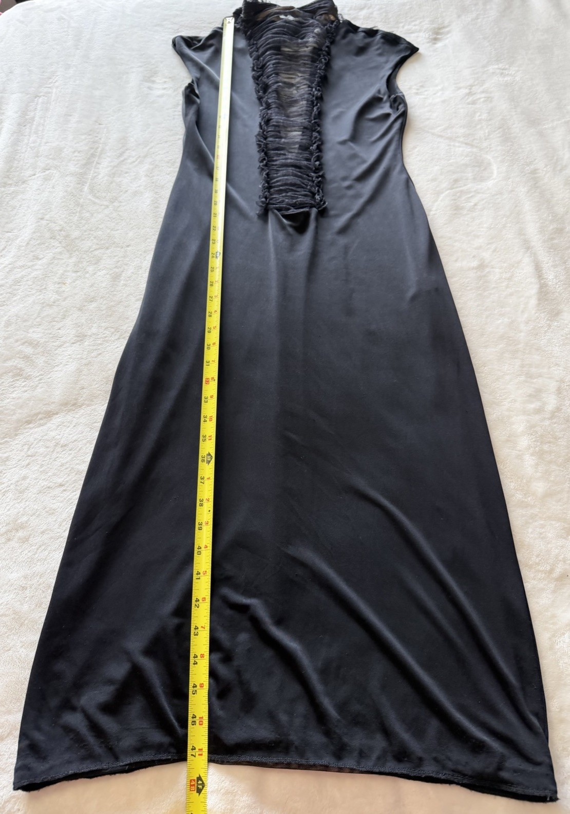 Y2K 90s Vintage Vera Wang Size 10 Black Rushed Mesh Midi Dress Silk Blend *READ