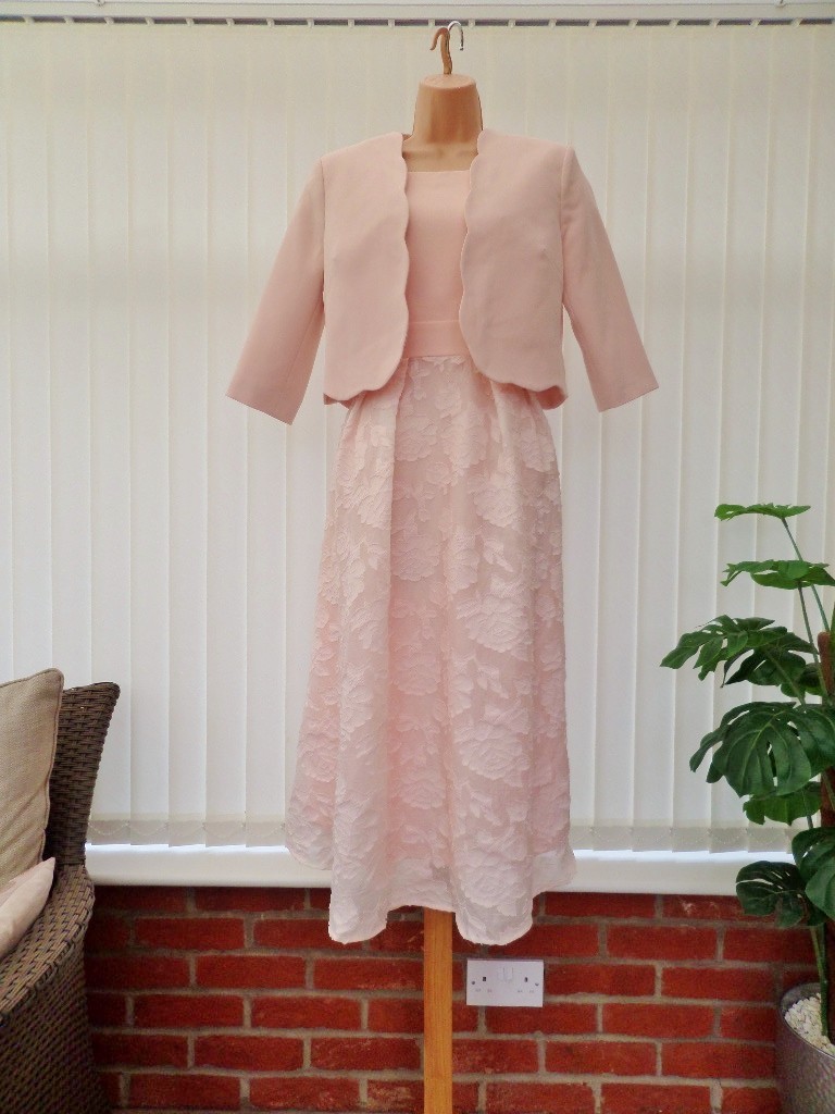 COAST BLUSH BARDOT EMBROIDERED JACQUARD MIDI DRESS & SCALLOP JACKET 12 BNWT £238
