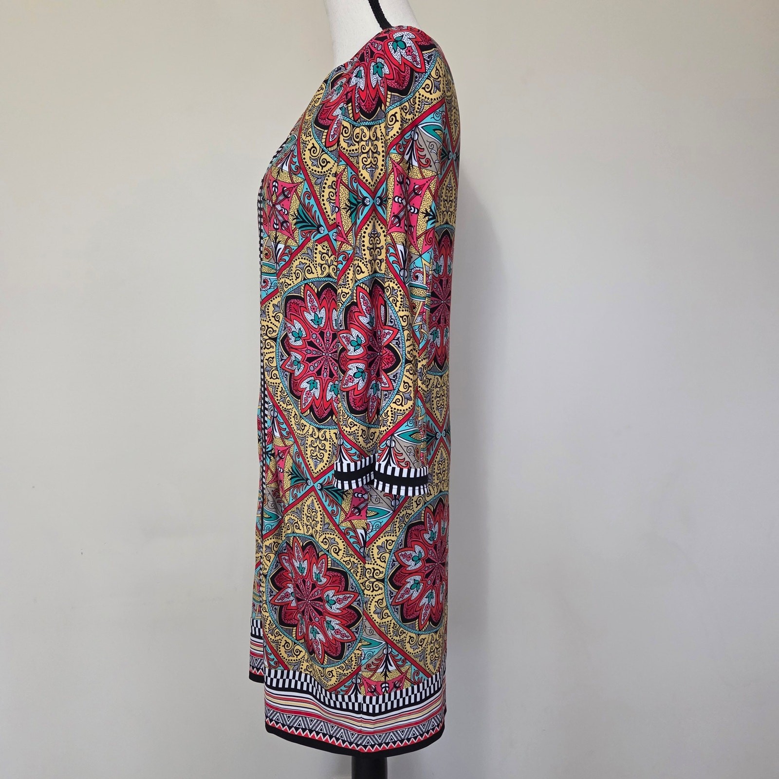 Laundry By Shelli Segal 8 Vibrant Lined Shift Dress Tunic 3/4 Bell Sleeve