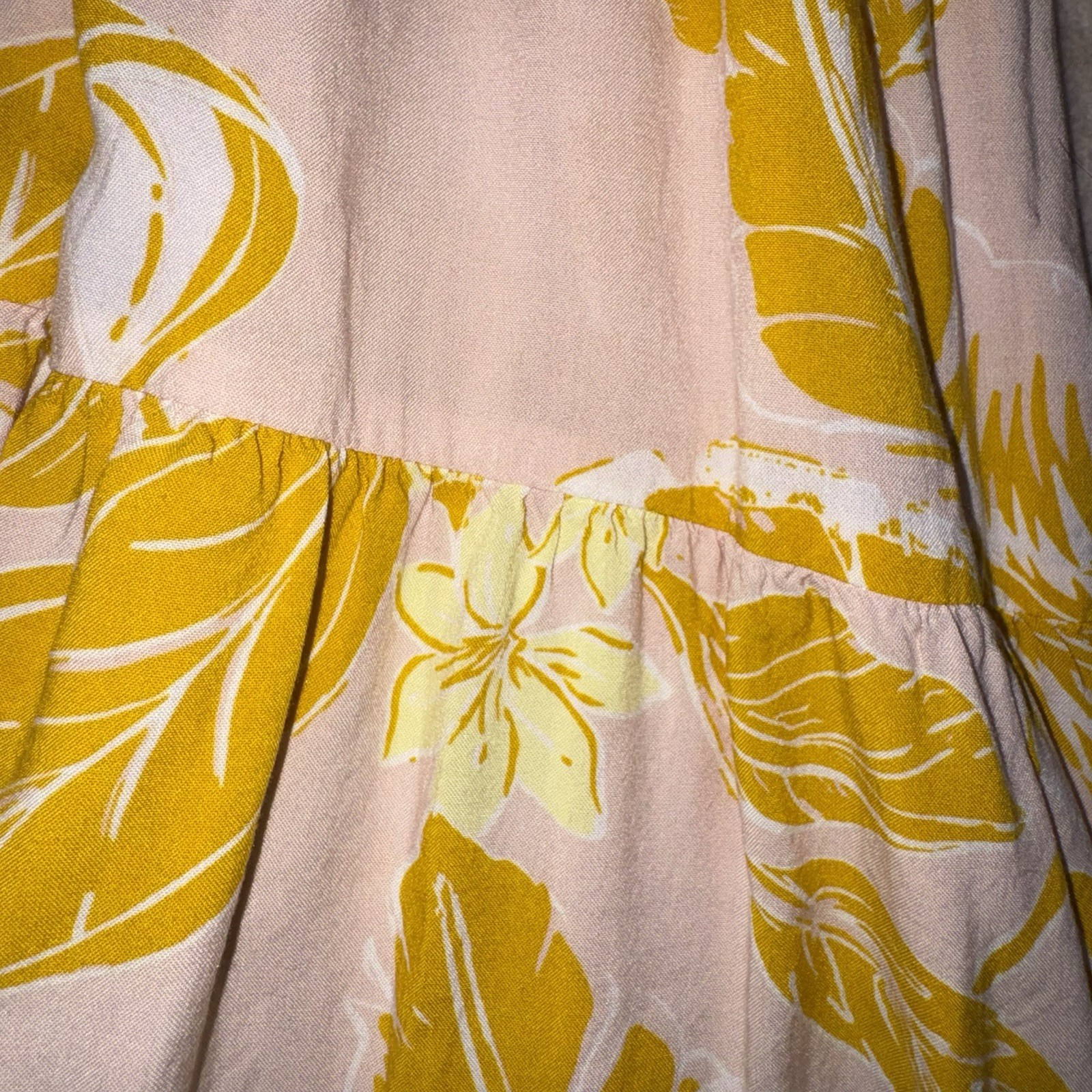 Wild Fable Women’s Tropical Leaf Print Maxi Dress Size Large Pink Mustard Rayon