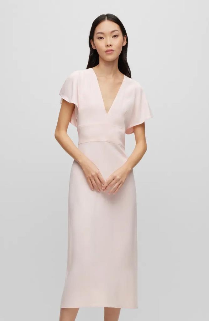 $595 – Boss Hugo Boss Dawinga Flutter Sleeve A-Line Dress in Pink Cream Size 6