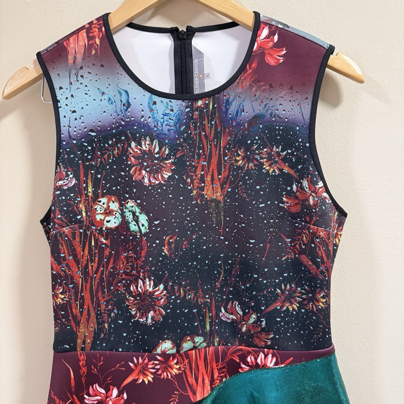 CLOVER CANYON Large Floral Abstract Digital Print Fit Flare Mini Dress
