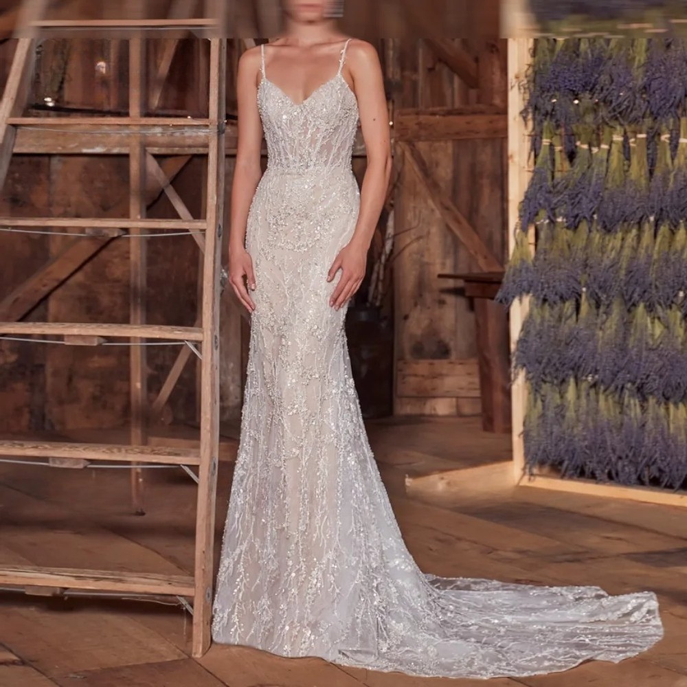 Sleeveless Bridal Gown Sweeping Train Floor Length Traditional Wedding Dress