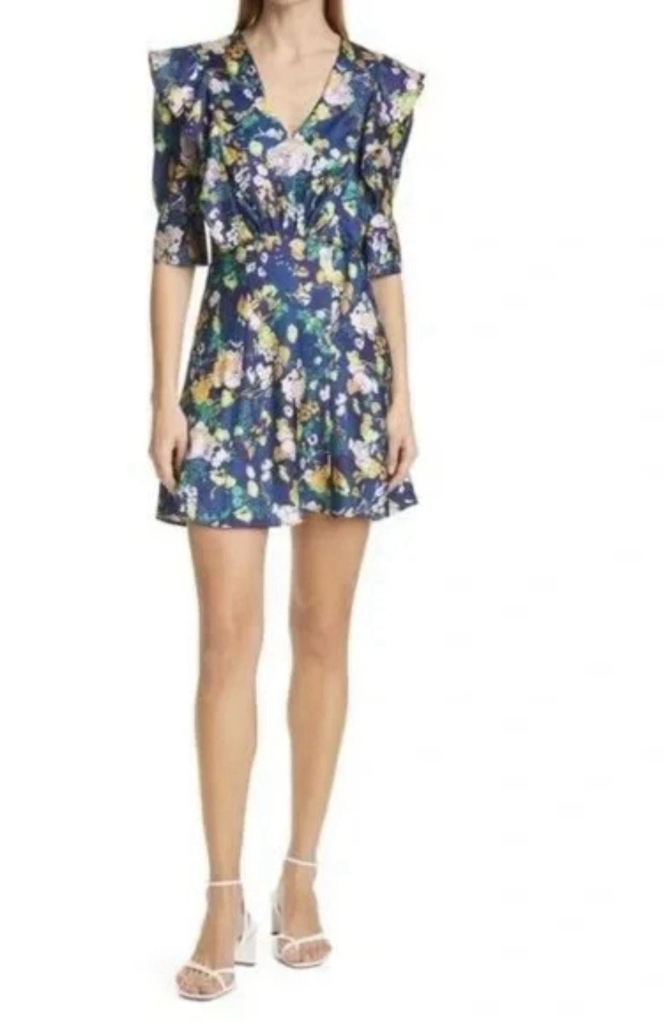 Tanya Taylor Audrey Navy Blue Floral Small Ruffle Spring V-Neck Mini Dress 2 4