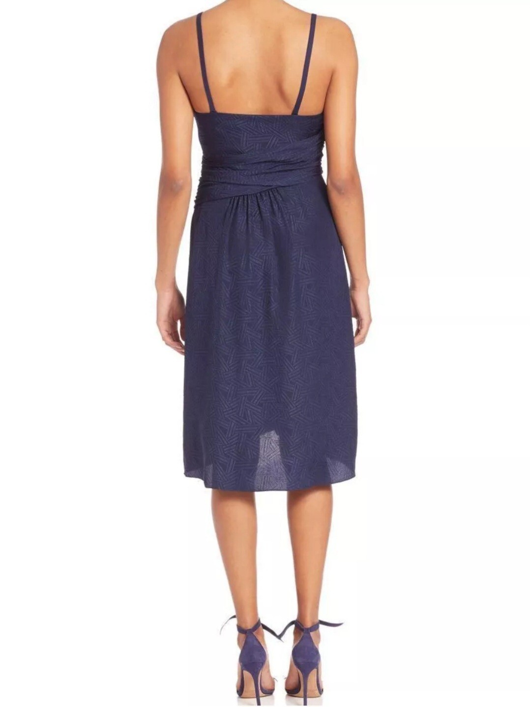DIANE VON FURSTENBERG Saige Spaghetti Strap Silk Faux Wrap Dress Midnight Sz 8