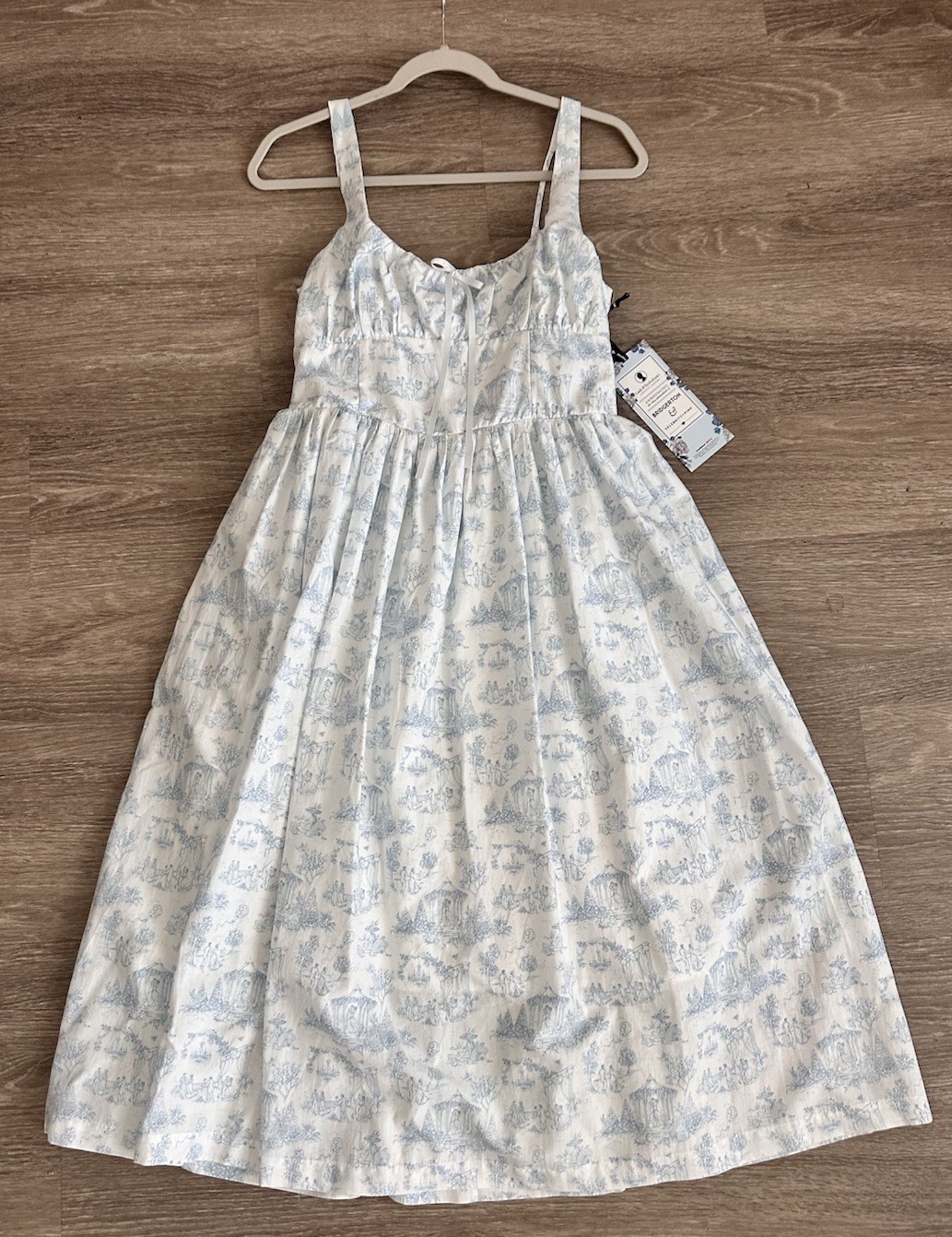NWT Bridgerton Celebrity Pink Womens Basque Blue Toile Midi Dress Size M