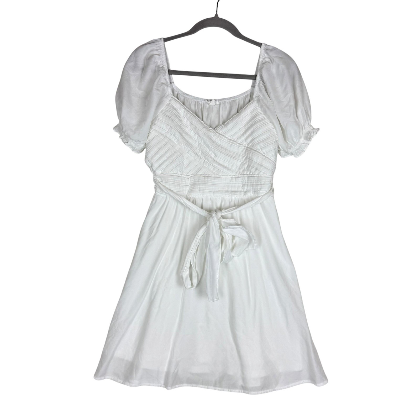 Blu Pepper Dress Womens M White Square Neck Puff Sleeve Boho Mini Lined