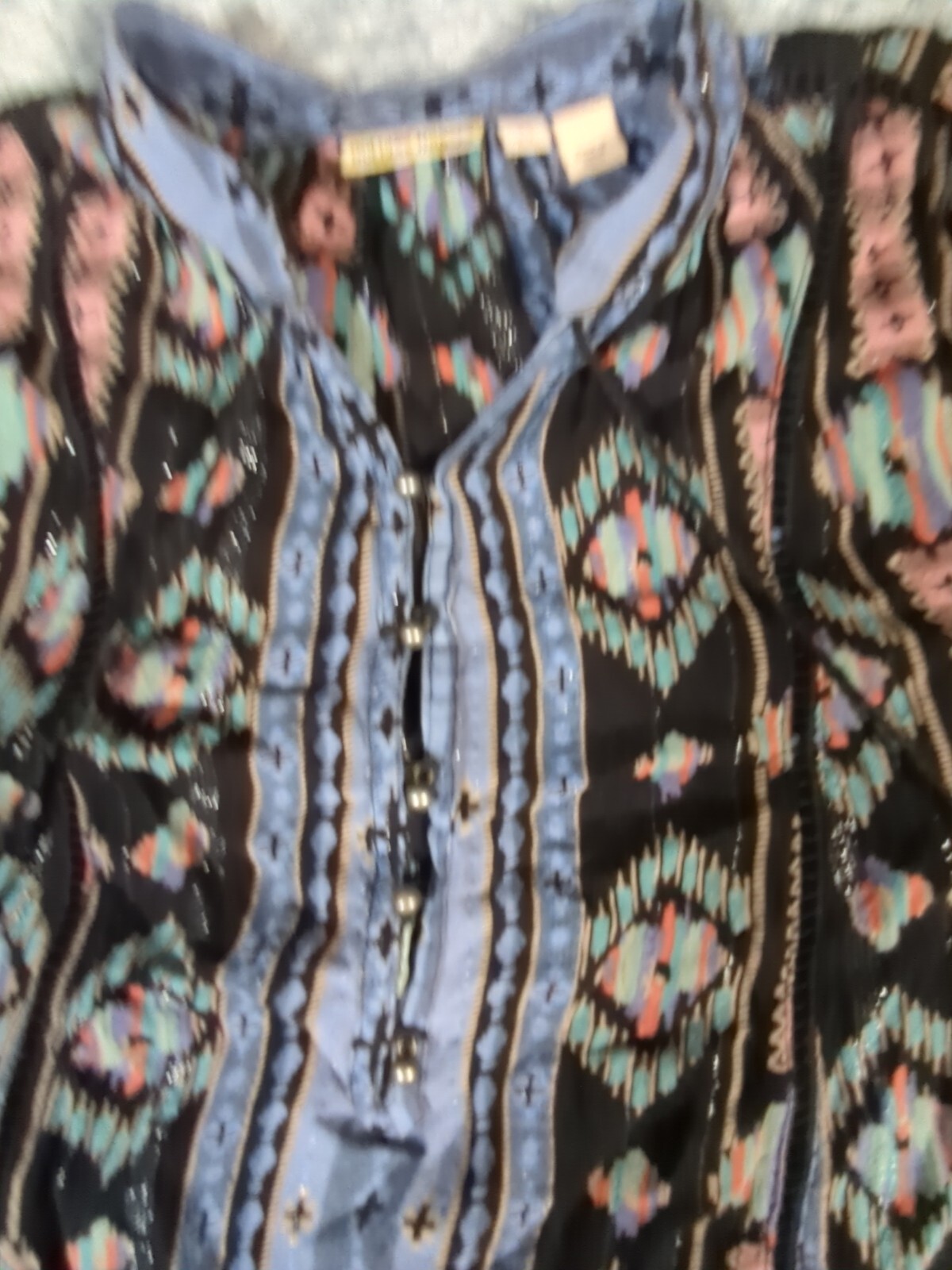Holding Horses Anthropology Women’s Southwest Print Dress Ruffle Tassles XS Blue