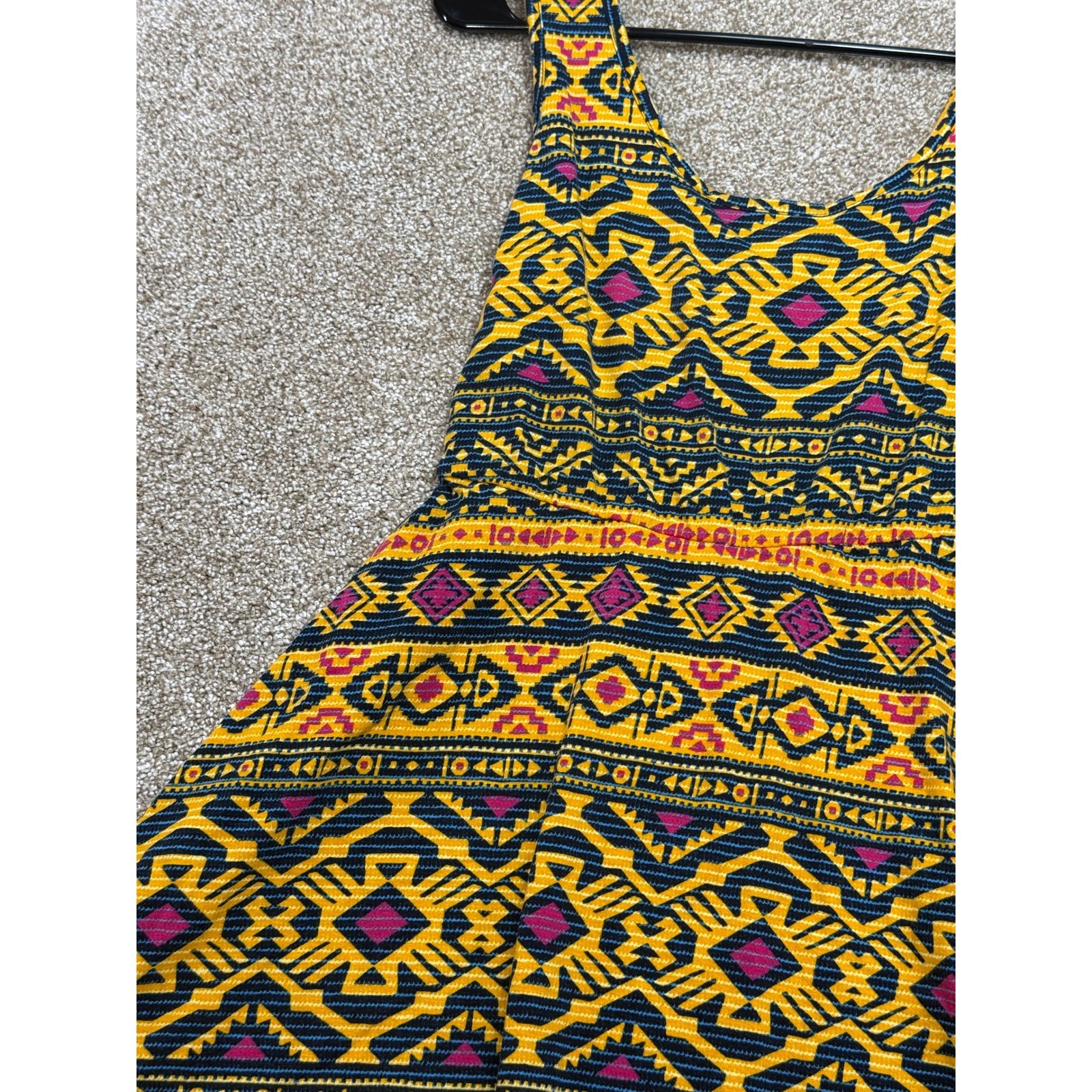 Xhilaration Yellow Geometric Tribal Print Skater Tank Top Cutout Back Medium M