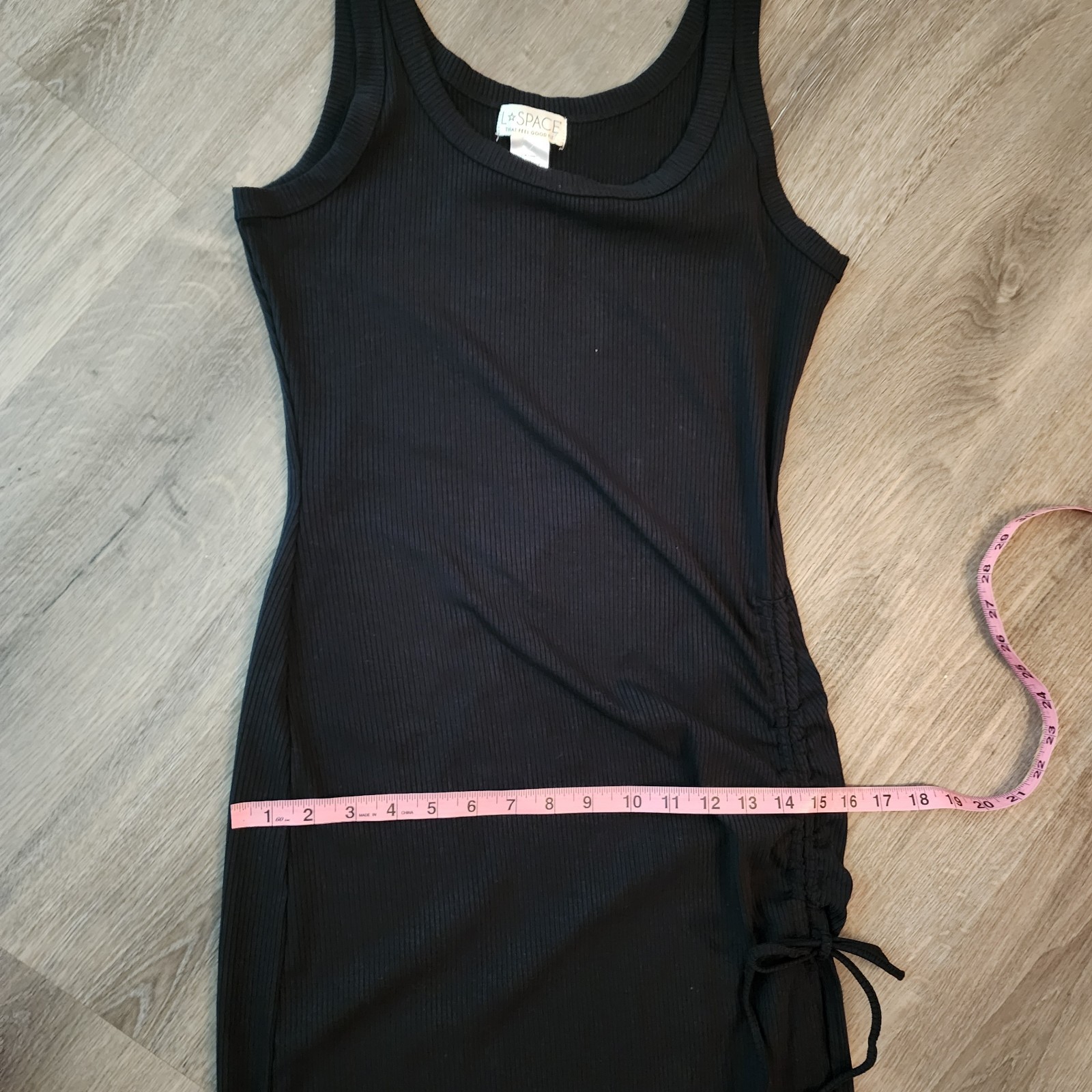 L*SPACE Sandpiper Dress M Black Ribbed Ruched Midi Quiet Luxury NWT Beach Resort