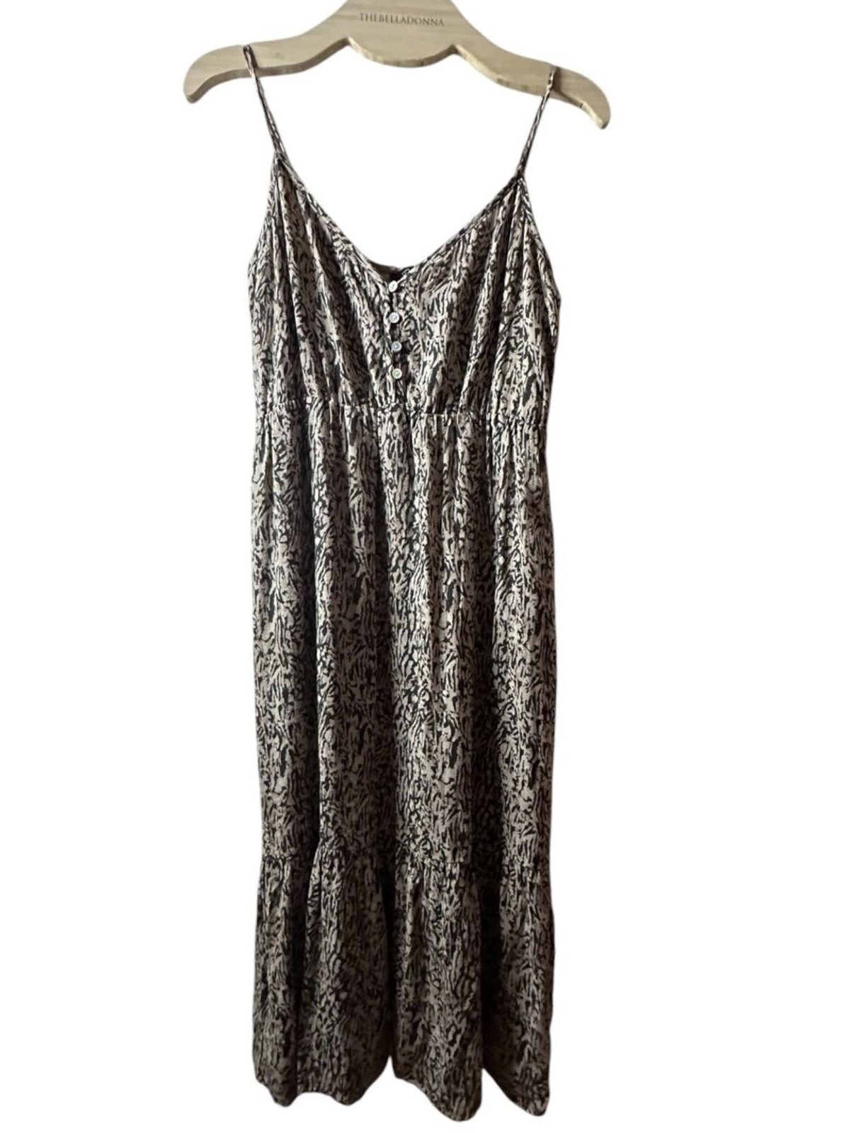 Rails Delilah Linen Boho Tiered Strappy Midi Dress Summer Cheetah Sand Tan