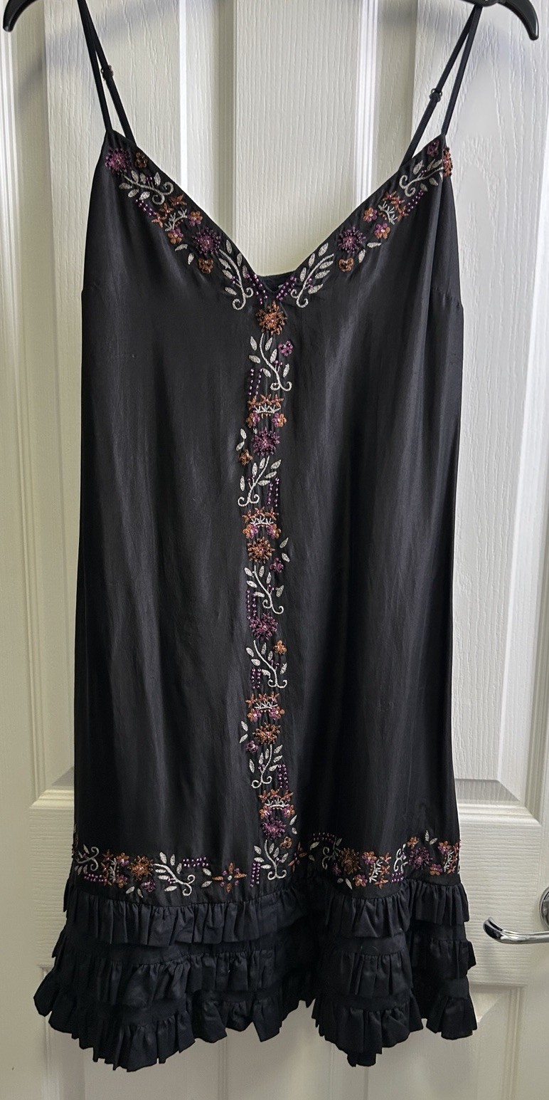 Plenty by Tracy Reese Petite Silk Embroidered Floral Mini Slip Dress Ruffle