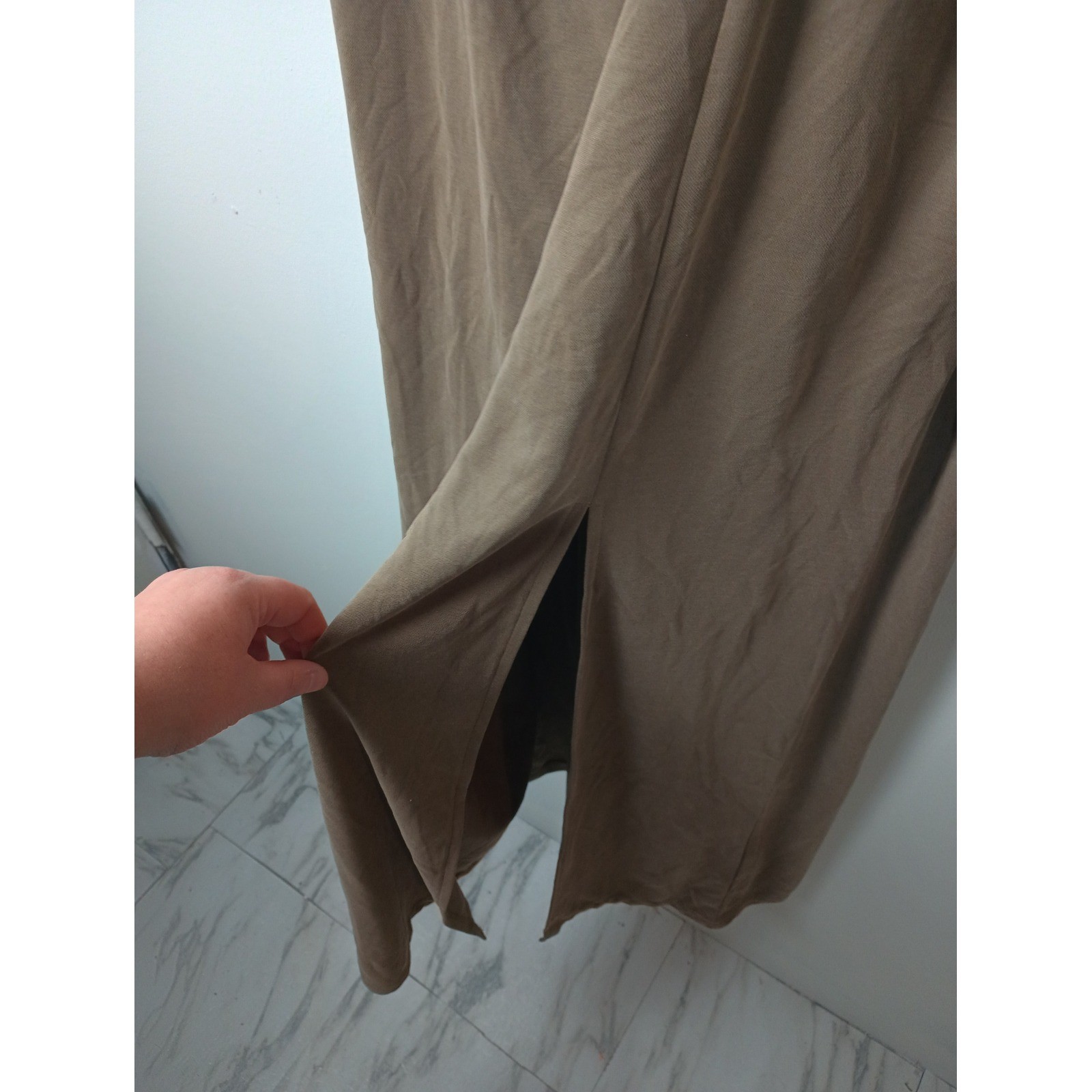 Open Edit Brown Twist Front Cutout Maxi Dress Short Sleeve Slit Taupe Large