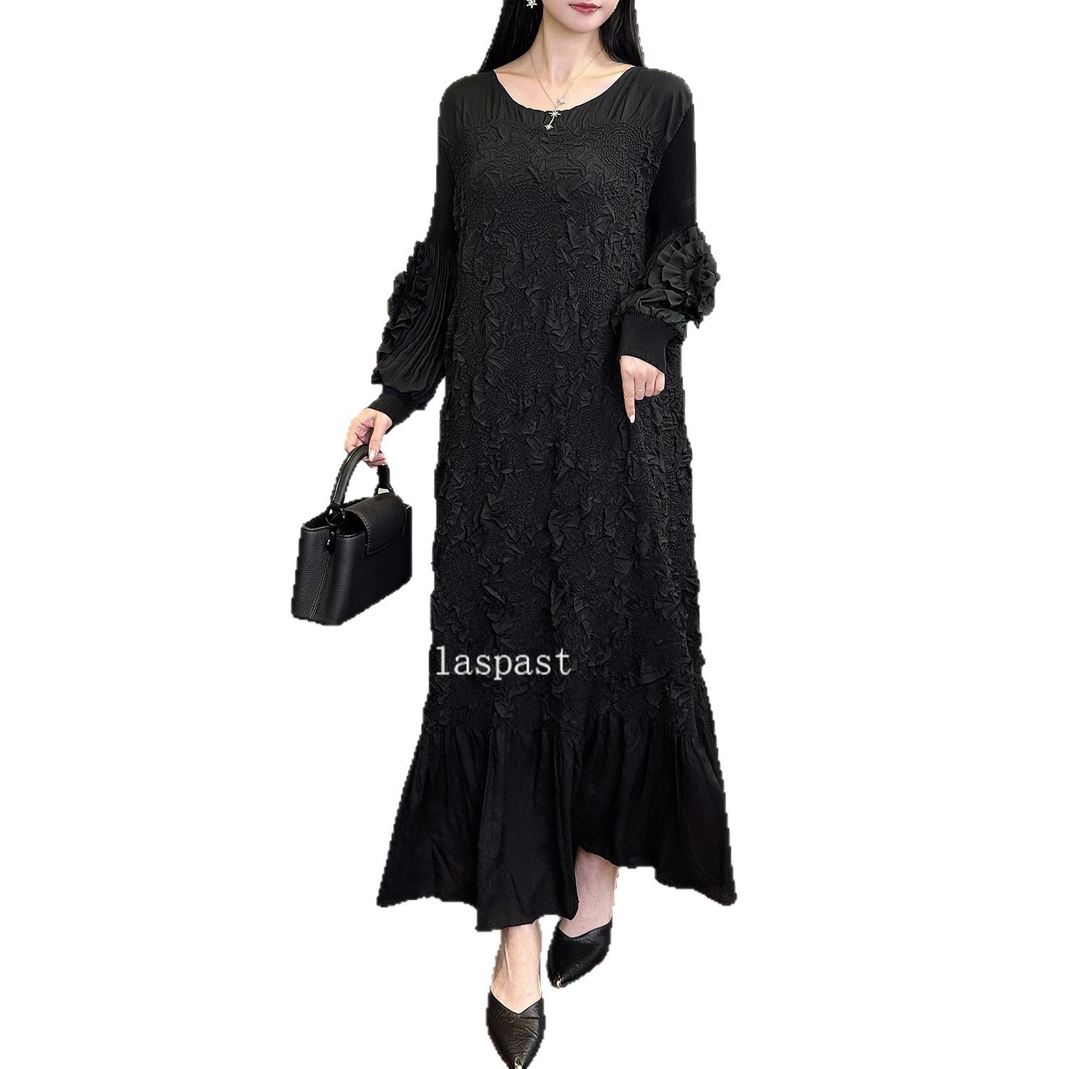 Fashion Dress Design Round Neck Lantern Sleeves Loose Large Size Fishtail Skirt