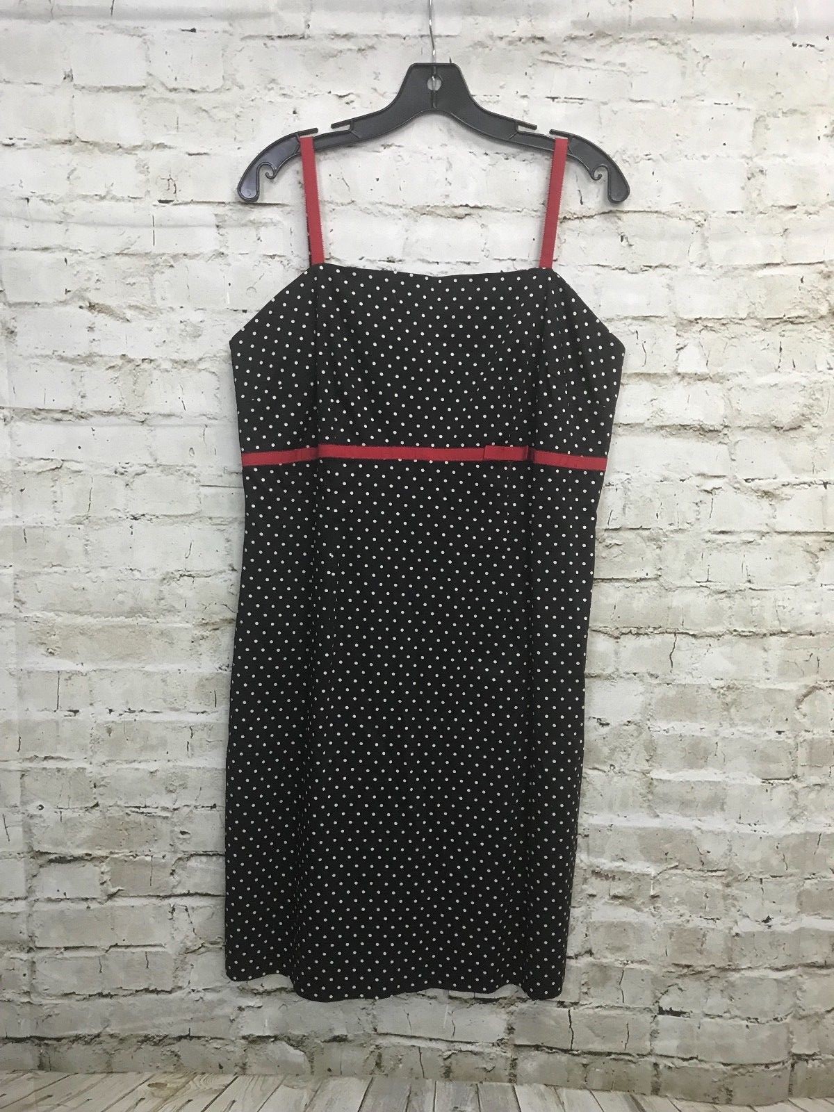 Amanda Smith Black White Polka Dot Sleeveless Optic Sheath Dress Womens Size 14*