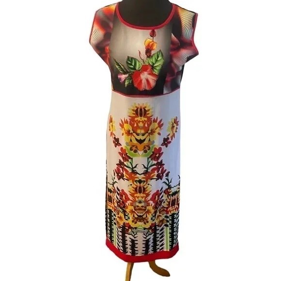 Artistic Multicolor Custom Jeweled Floral Women’s Orchids Side Slits Dress