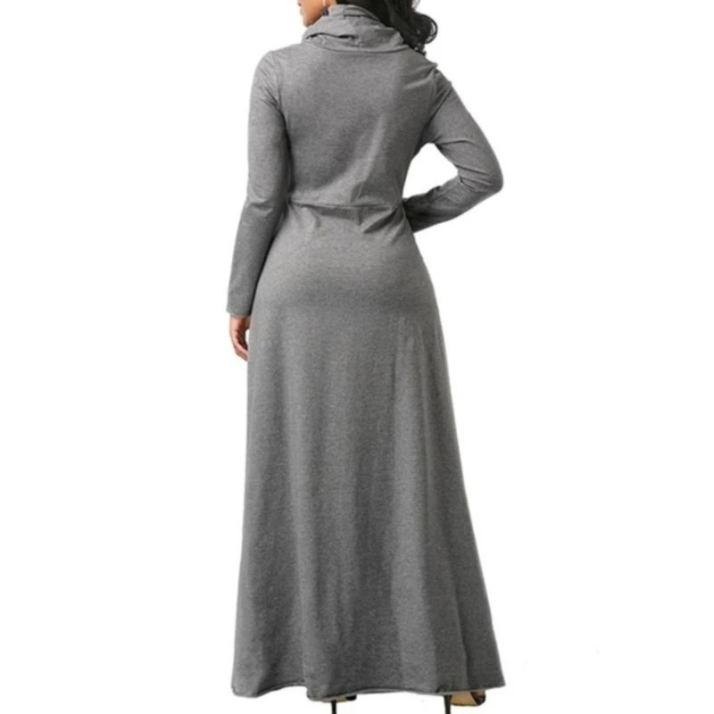 Plus Size 5XL Elegant Long Maxi Dress spring Winter Warm High Collar Women
