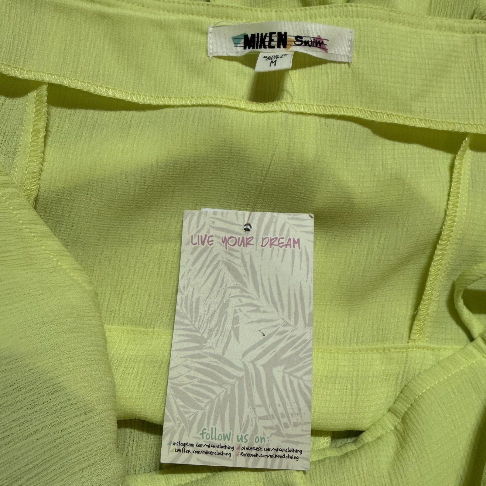 Miken Swim Button Front Swim Cover Mini Dress Medium Tie Festival Yellow NEW