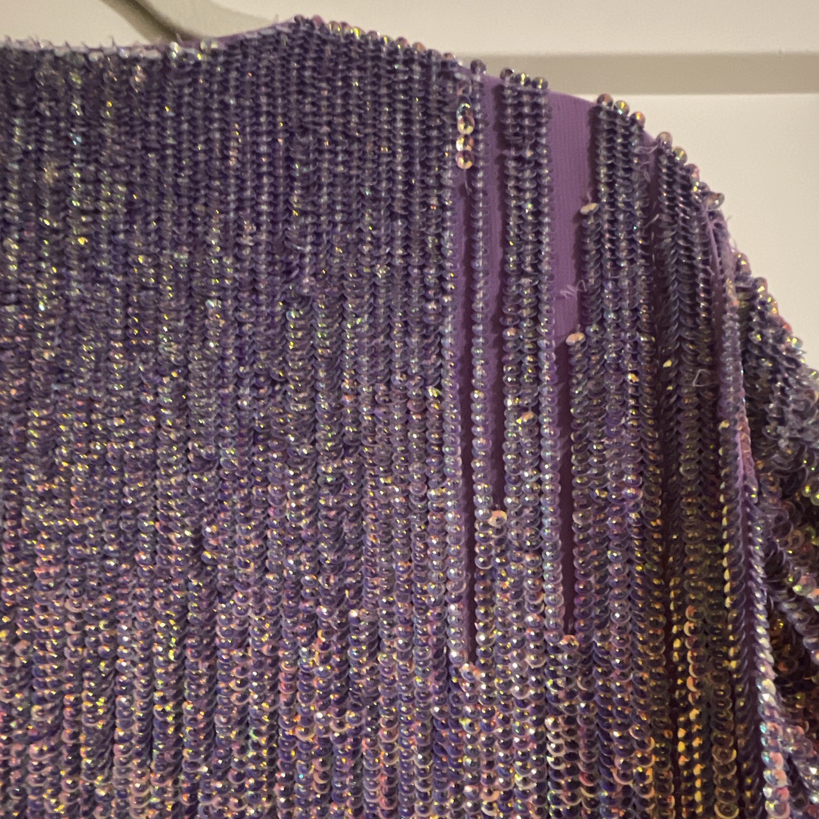retrofête Purple Sequin Wrap Mini Dress Long Sleeve V-Neck Tie Waist Size S