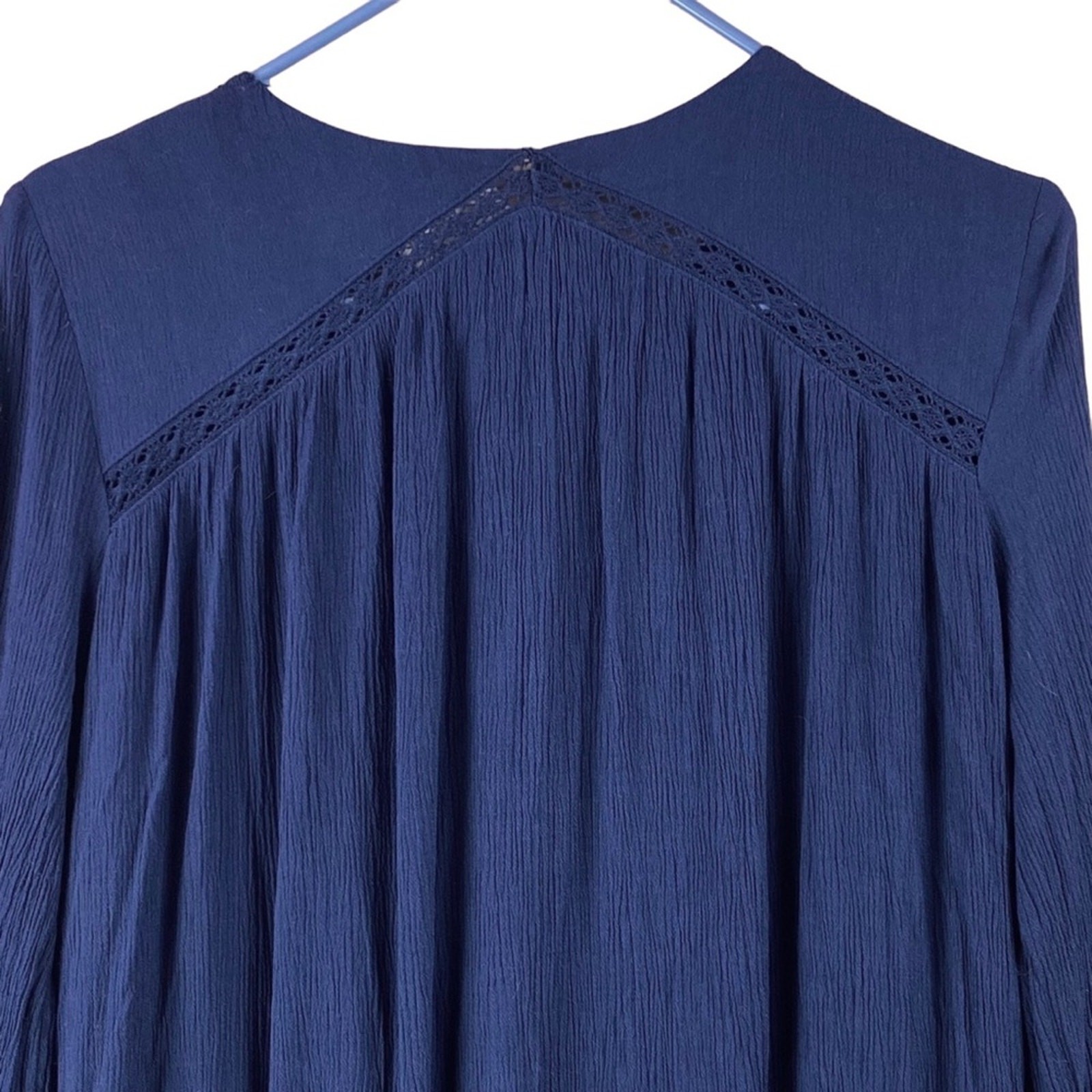 Lost + Wander Boho Floral Embroidered Tunic Top Dress Size L Navy Blue