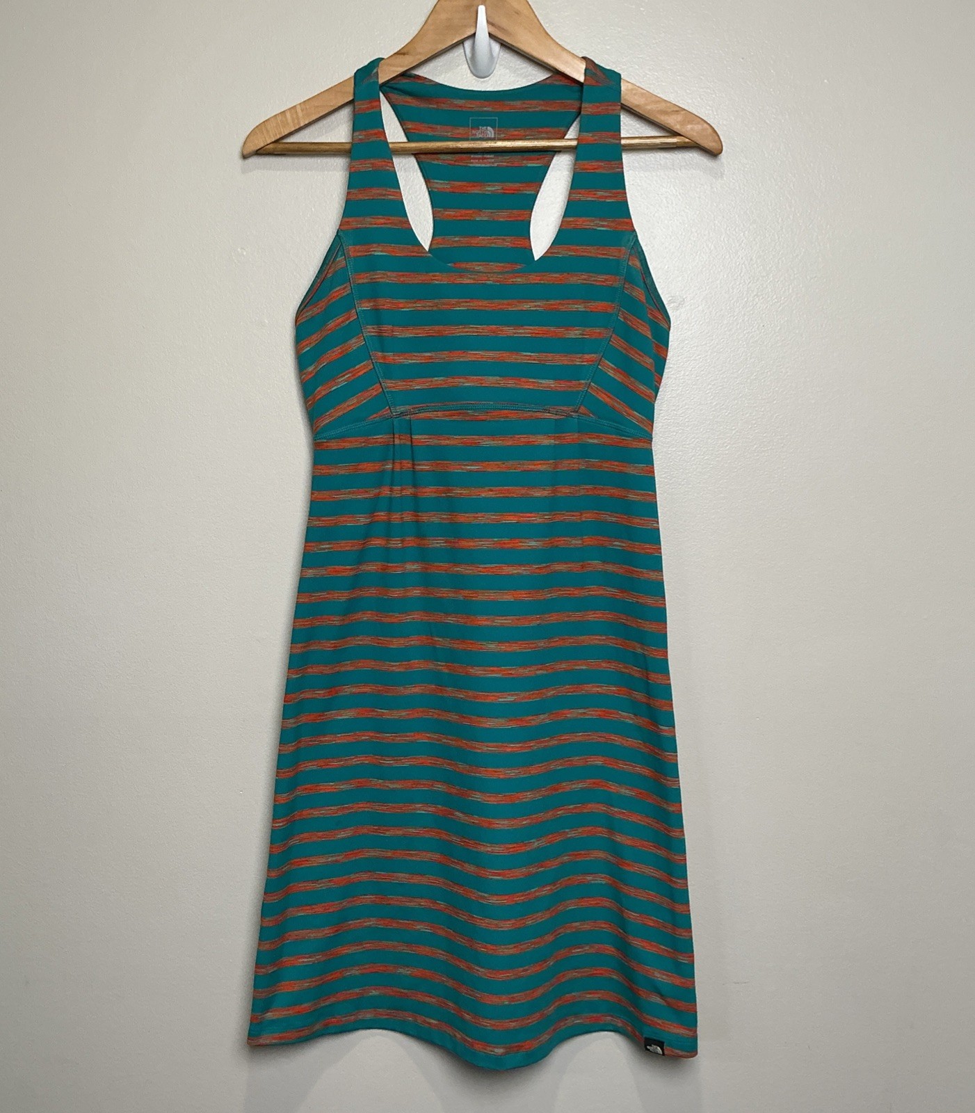 The North Face Teal Stripe Mini Dress Racerback Stretch Jersey Knit SMALL