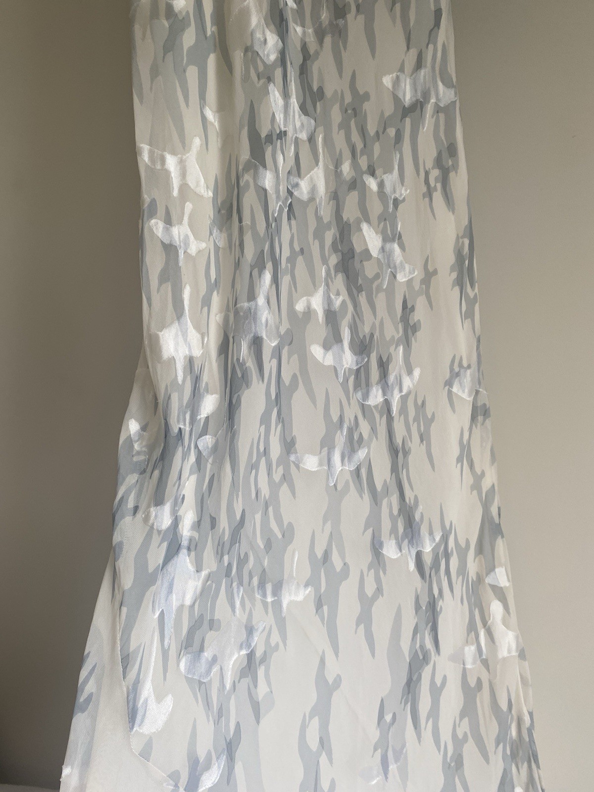 4LoveAndLiberty Small Off White Silk Devore Bird Dove Print Cascading Maxi Dress