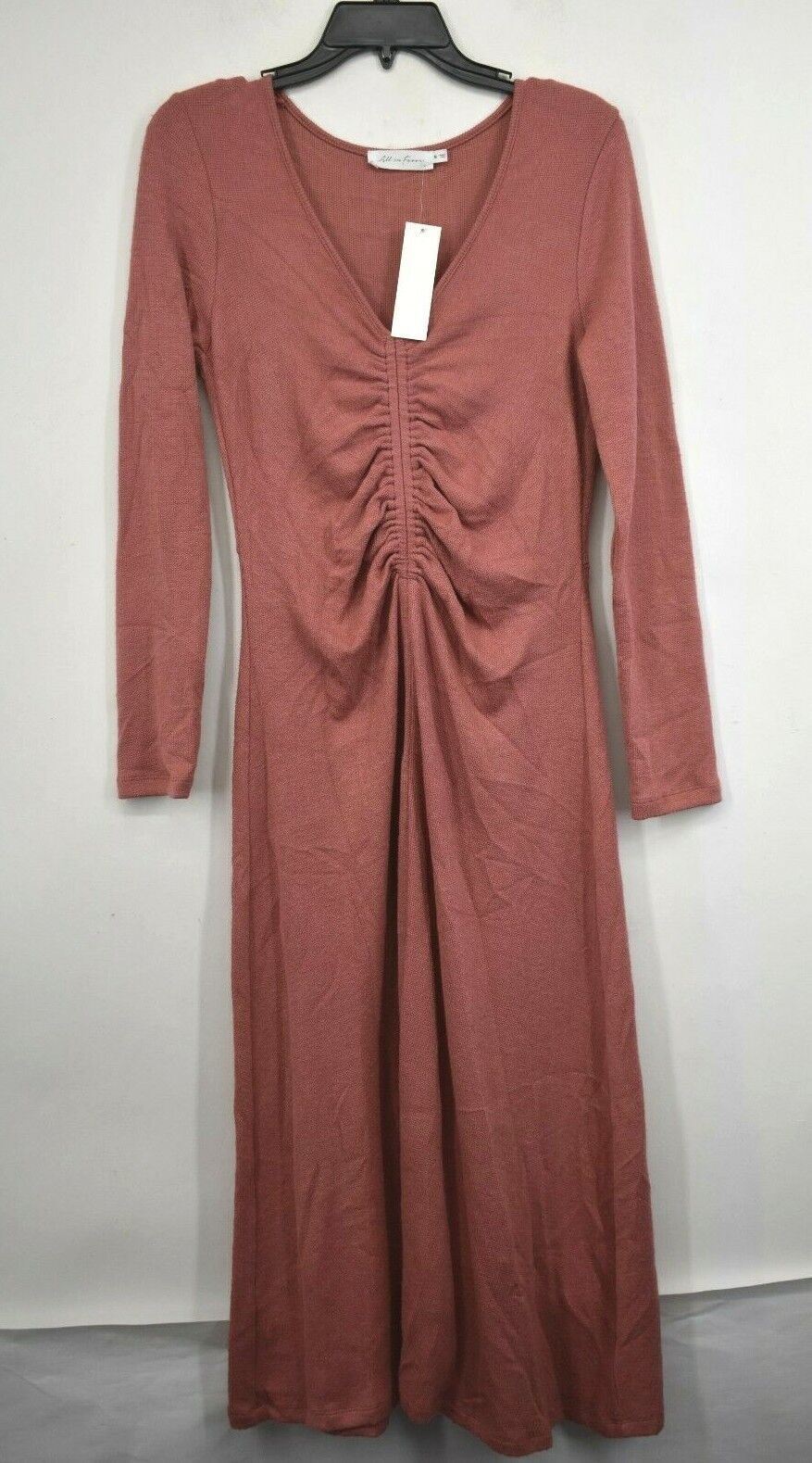 All In Favor Womens Cinch Front V-Neck Long Sleeve Casual Midi Sweater Dress M