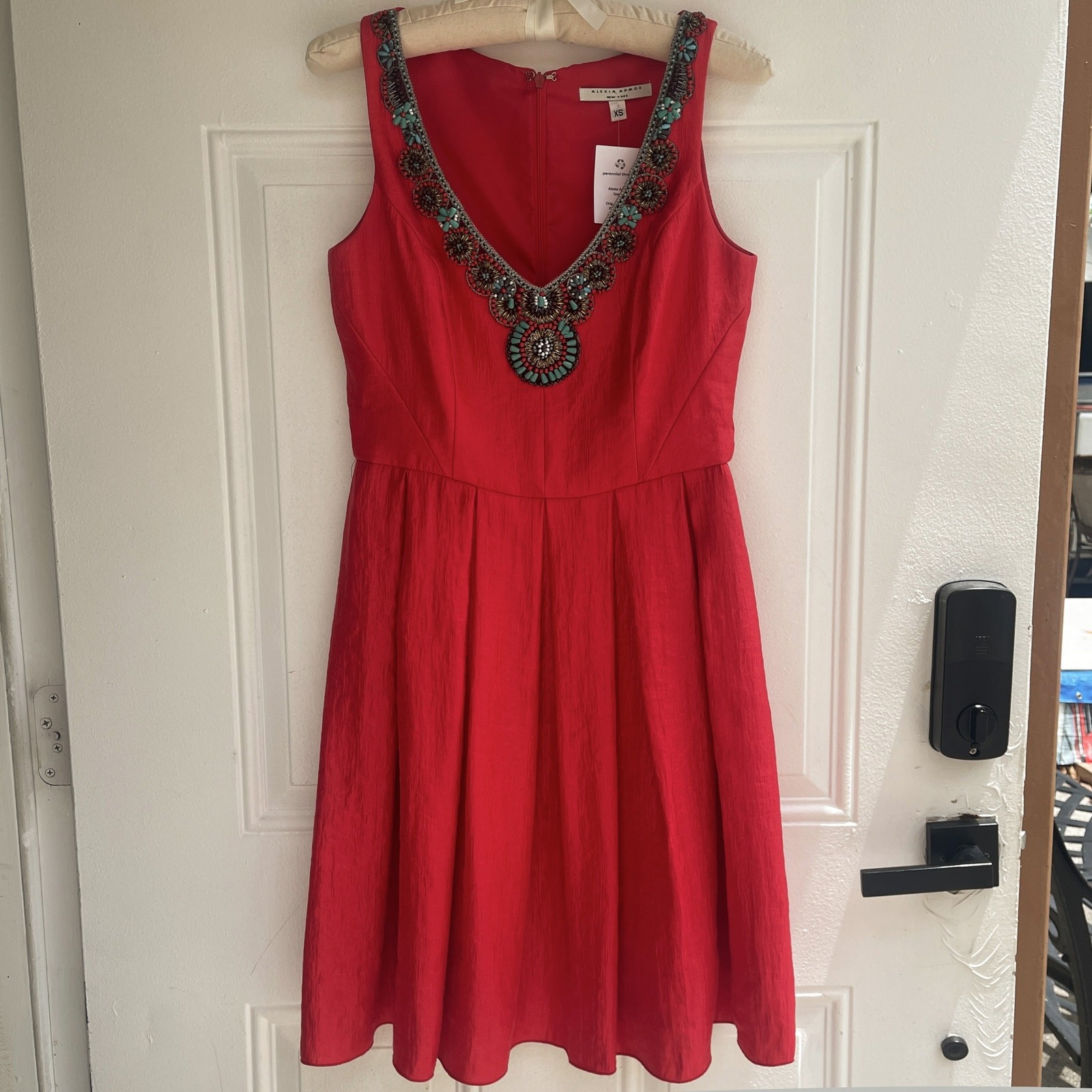 exia Admor Beaded Fit & Flare Cocktail Dress Red XS NWT Made in USA