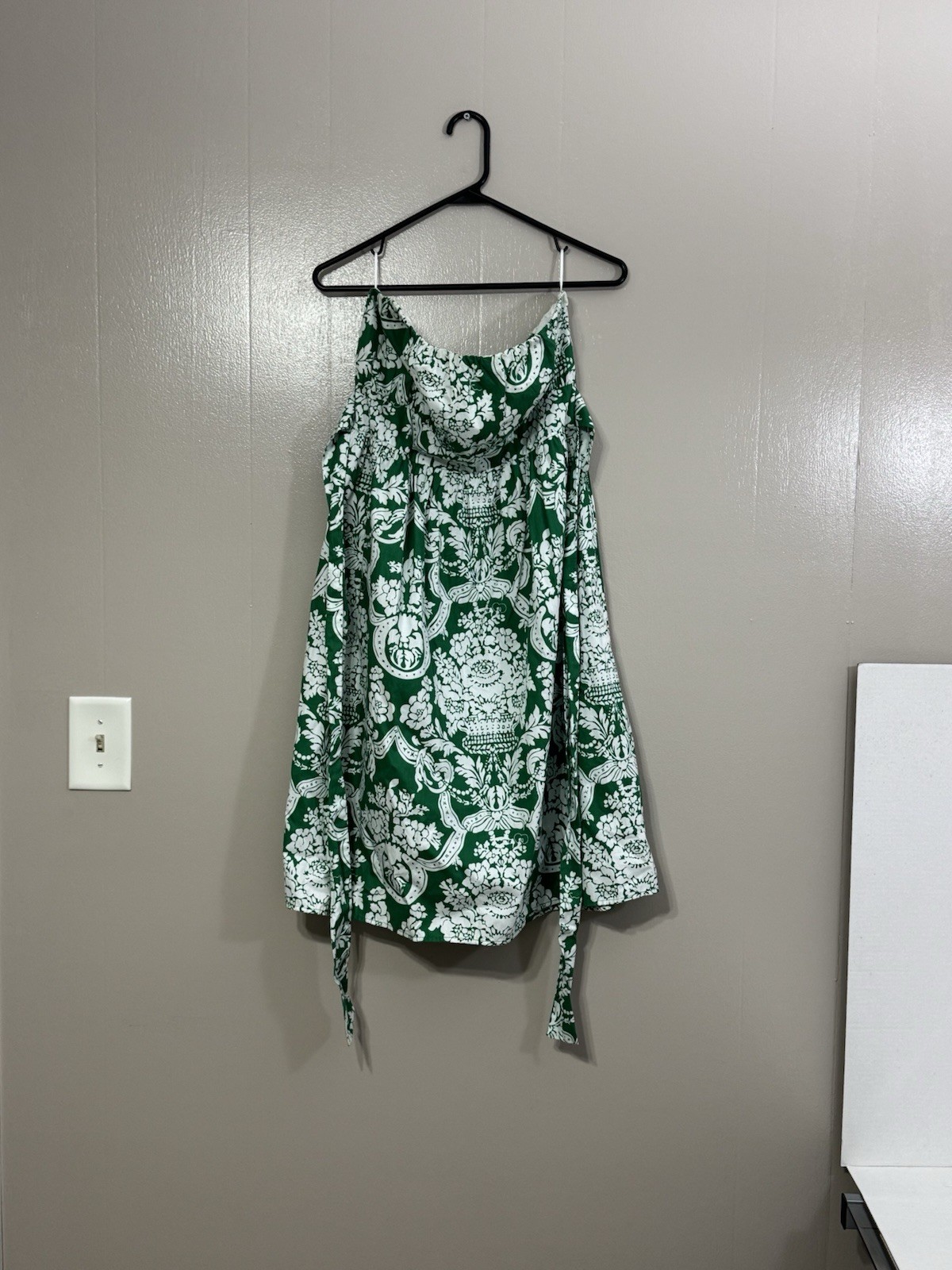 Ambiance Apparel Green White Flower Cotton Strapless Sundress Dress C92