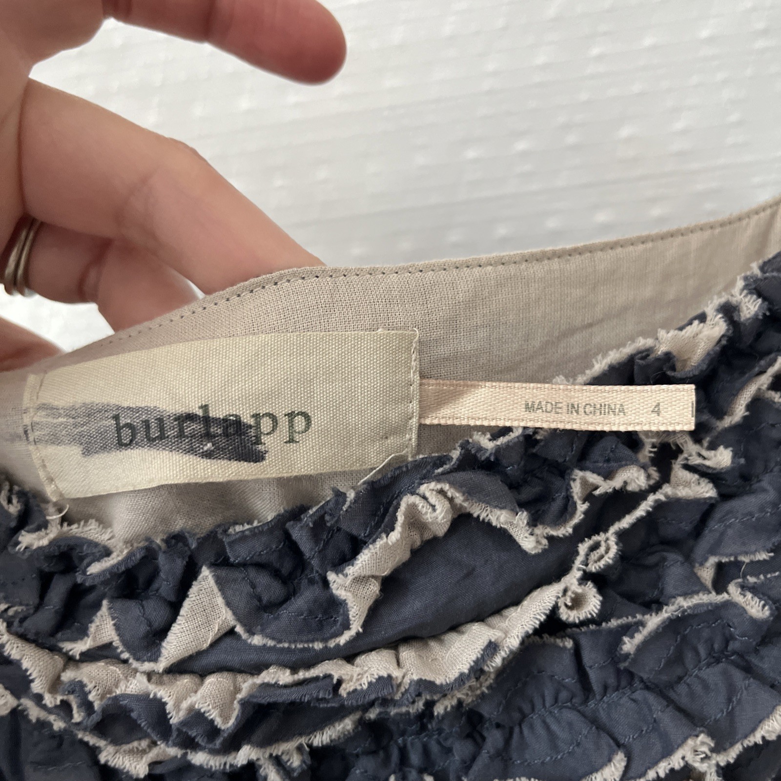 Burlapp Dress Slate Blue Size 4 Spaghetti Straps Crochet cotton silk blend