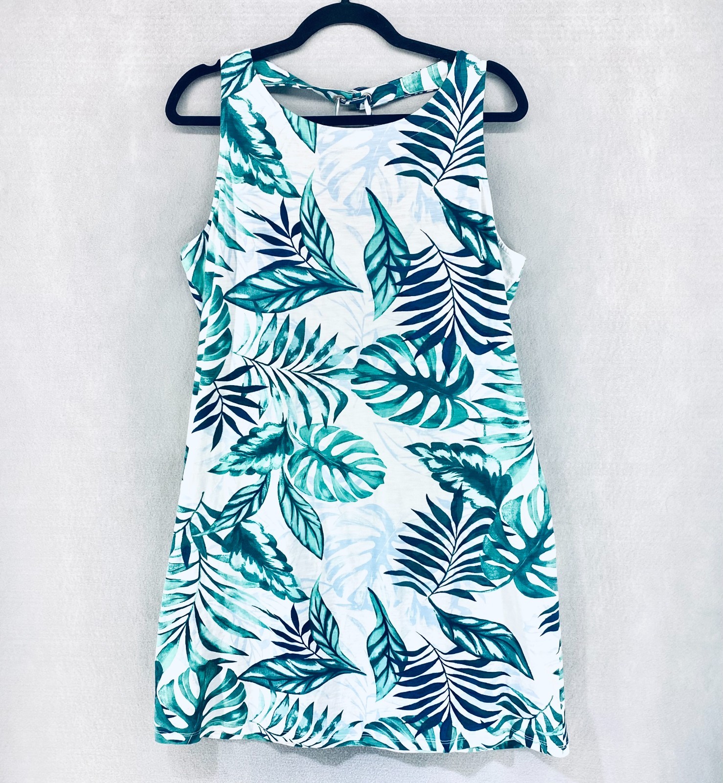Tommy Bahama Tank Dress Womens L Green Cotton Blend Floral Hawaiian Resort