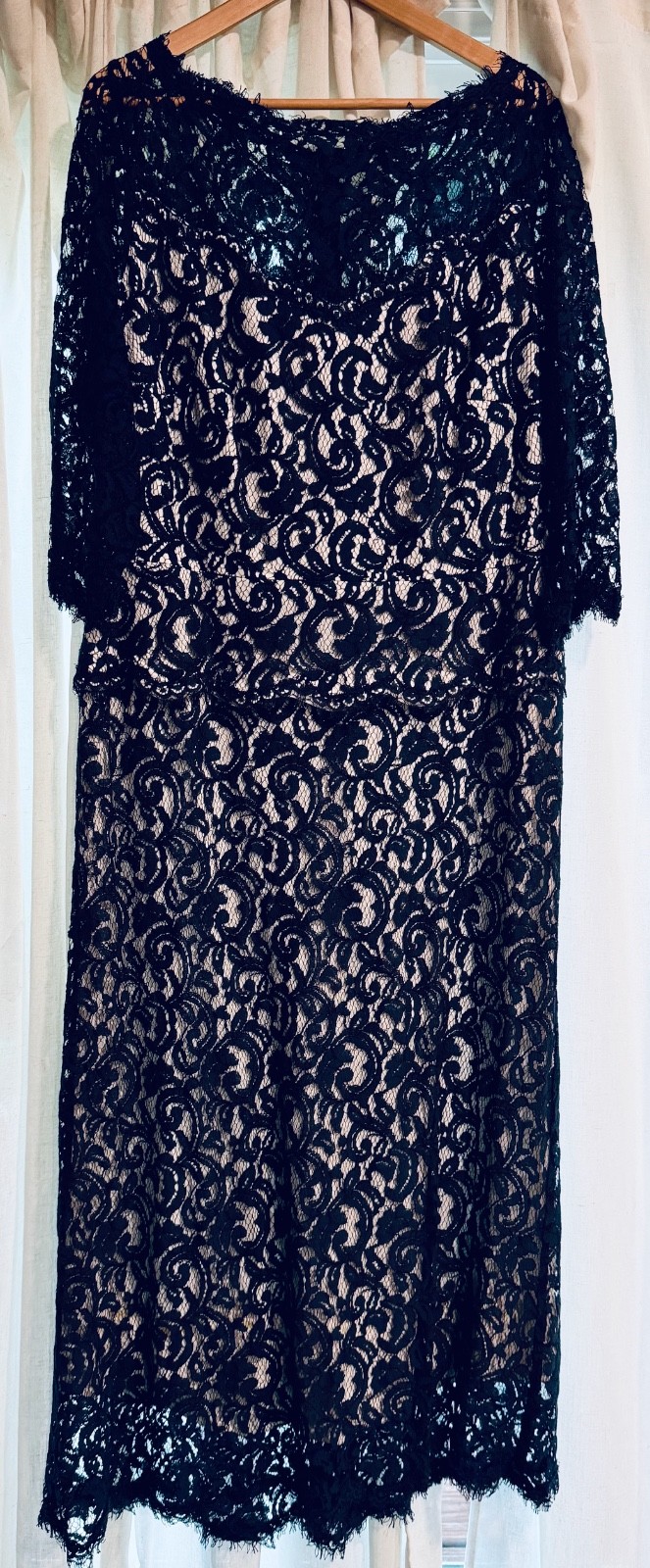 tadashi shoji dress 18 Plus Size Navy nude lined Lace Formal Mother of the Bride