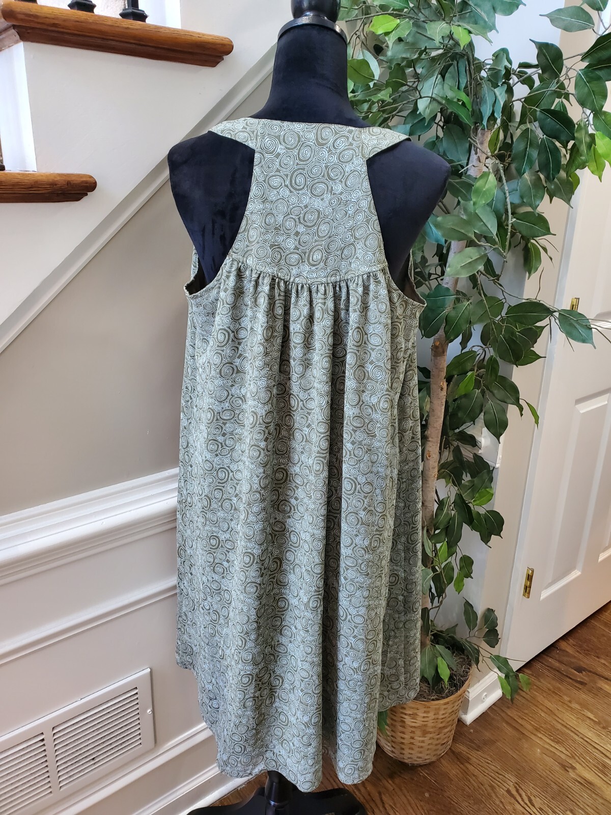 TapeMeasure Womens Green White Polyester Sleeveless Knee Length Dress Size 14