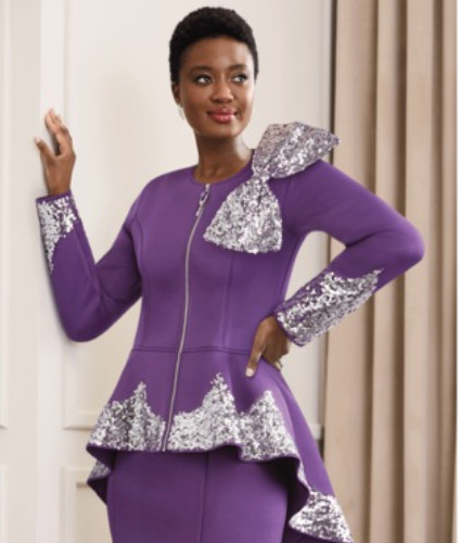 Sz 14 Ashro Purple Silver Sequin Formal Holiday Church Party Kadea Jacket Dress
