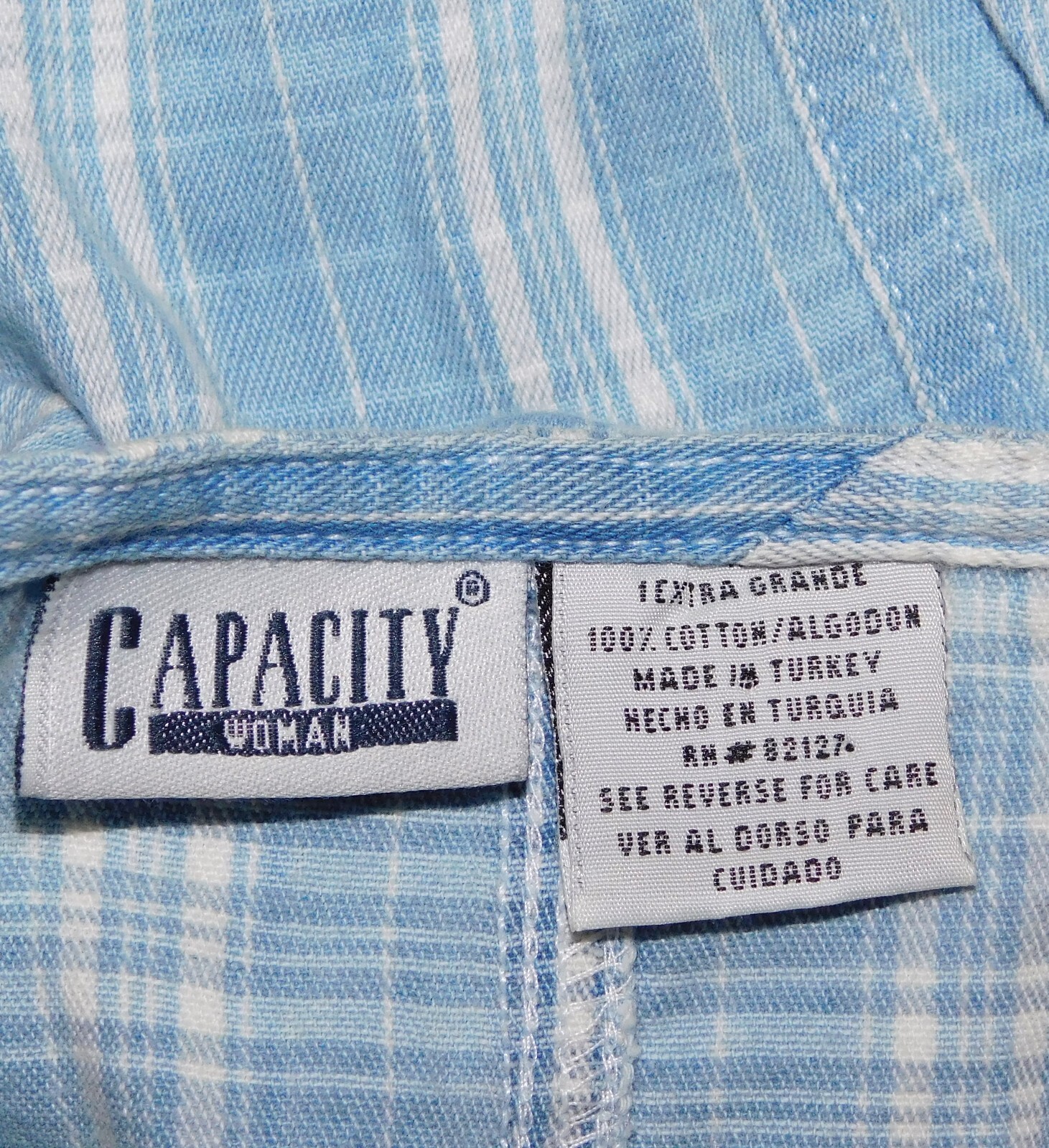 Capacity Woman Denim Jean Zip Front Jumper 1X Sleeveless Dress Cotton Blue Plaid